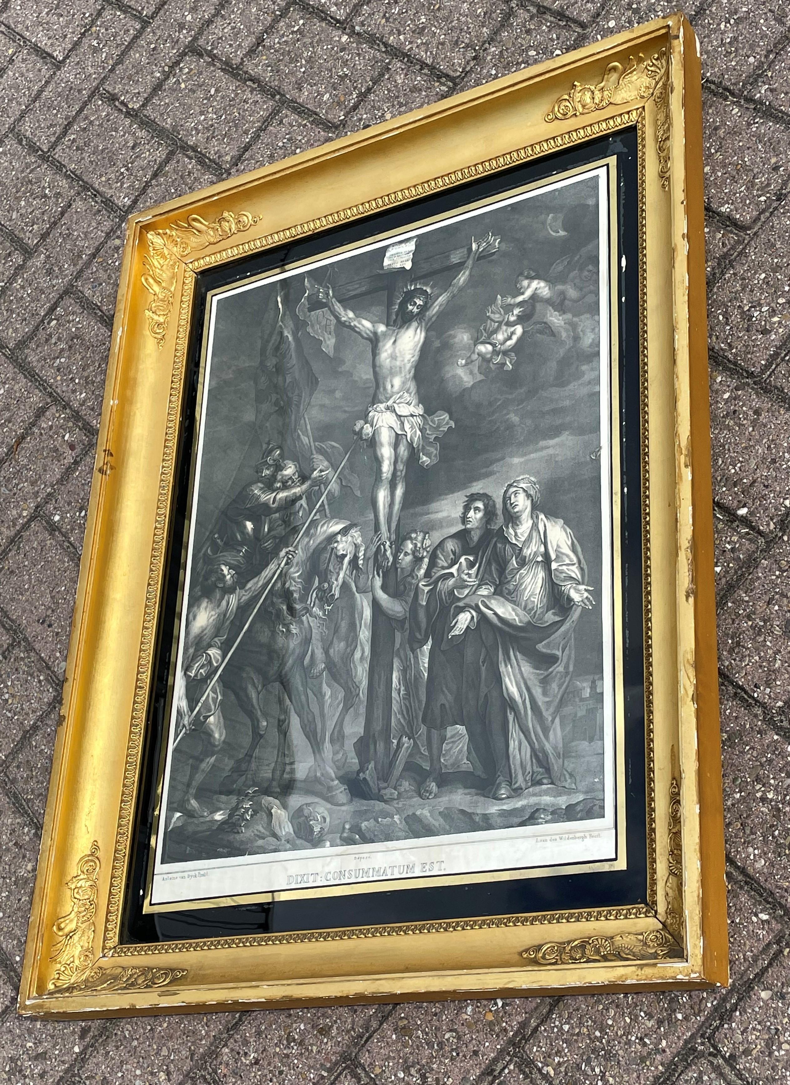 Antique Lithograph of Christ on the Cross, Original Painting by Anthony Van Dyck For Sale 11