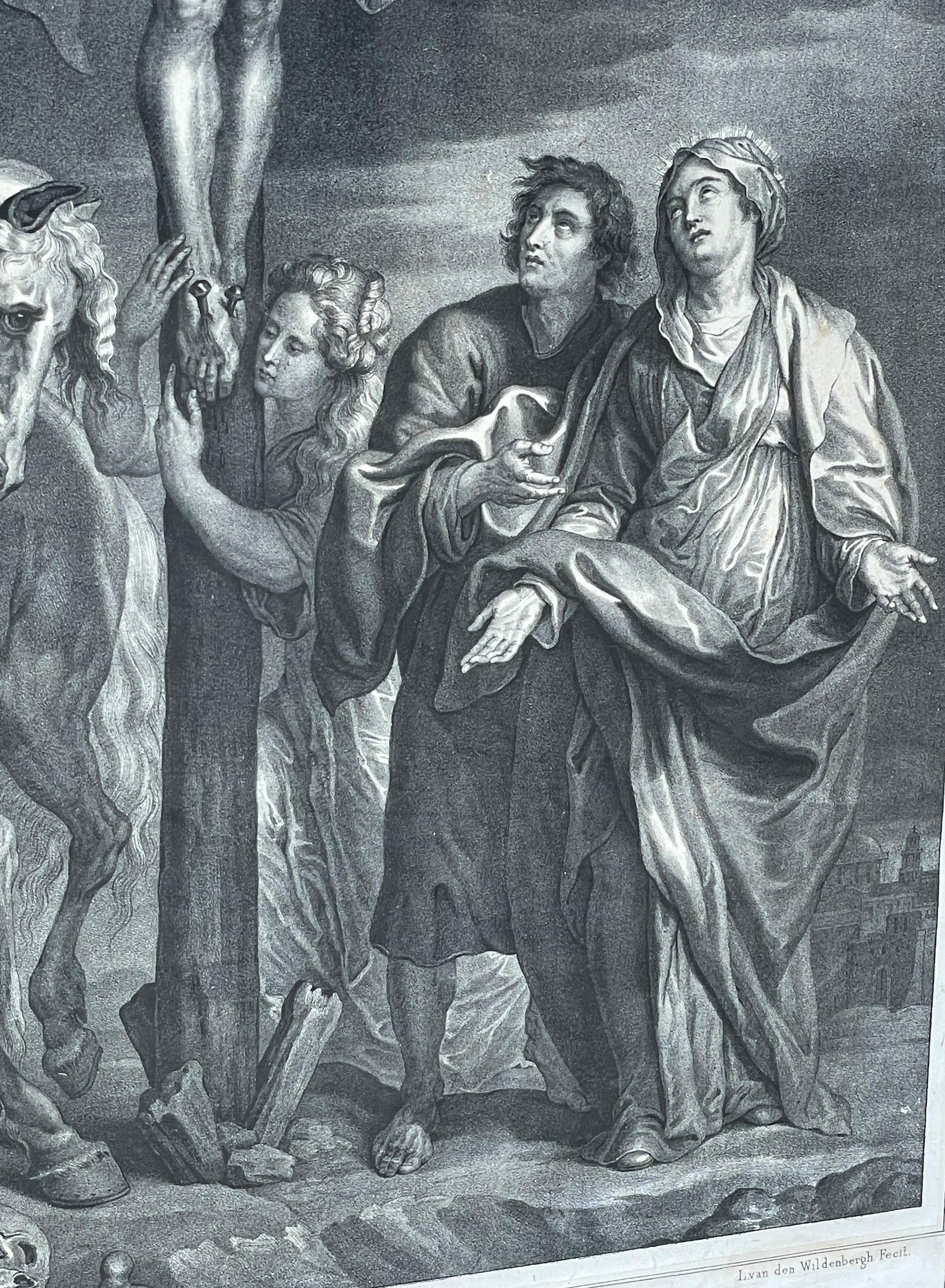 Belge Lithographie ancienne du Christ en croix, peinture originale d'Anthony Van Dyck en vente