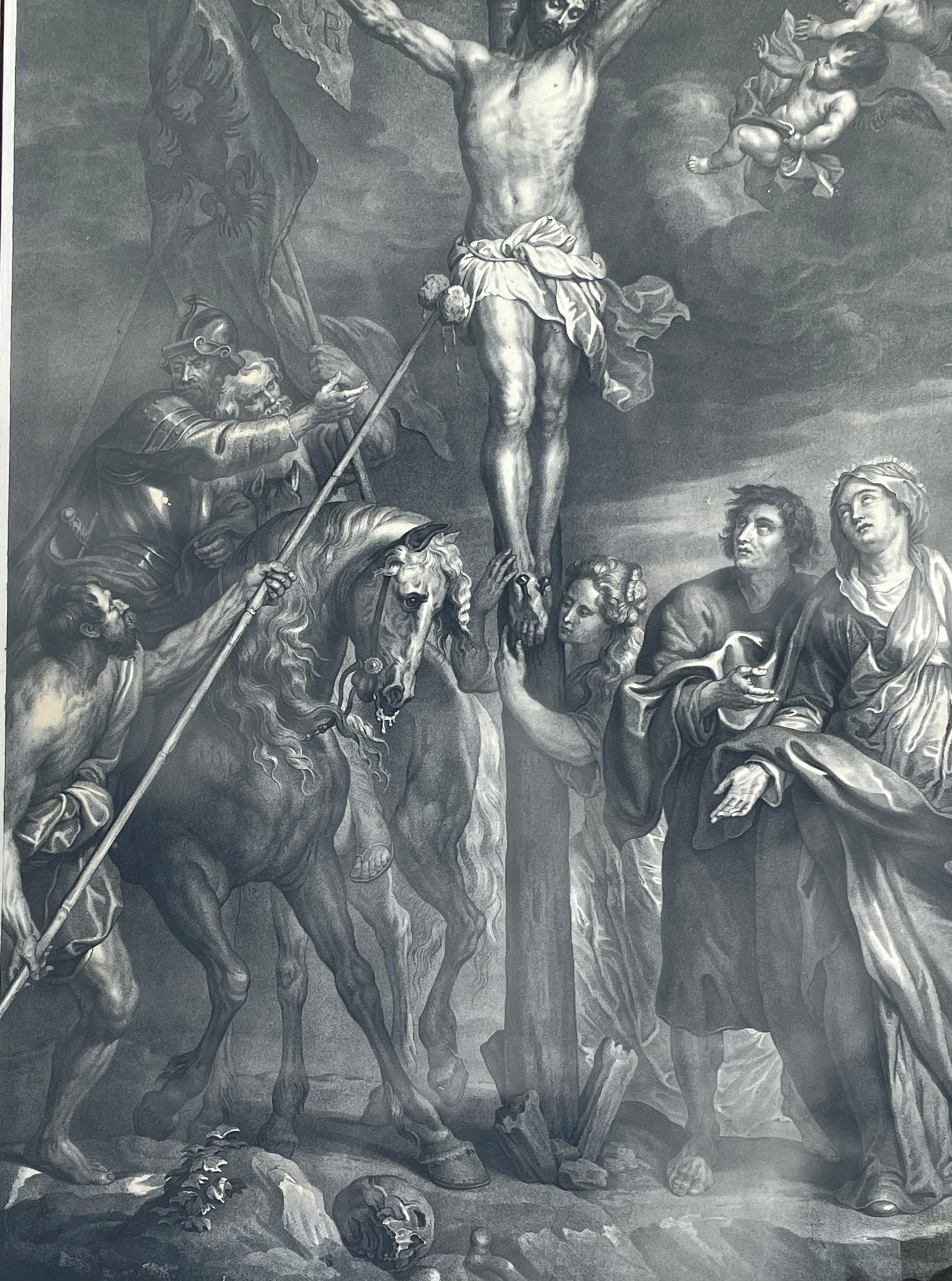 Belgian Antique Lithograph of Christ on the Cross, Original Painting by Anthony Van Dyck For Sale