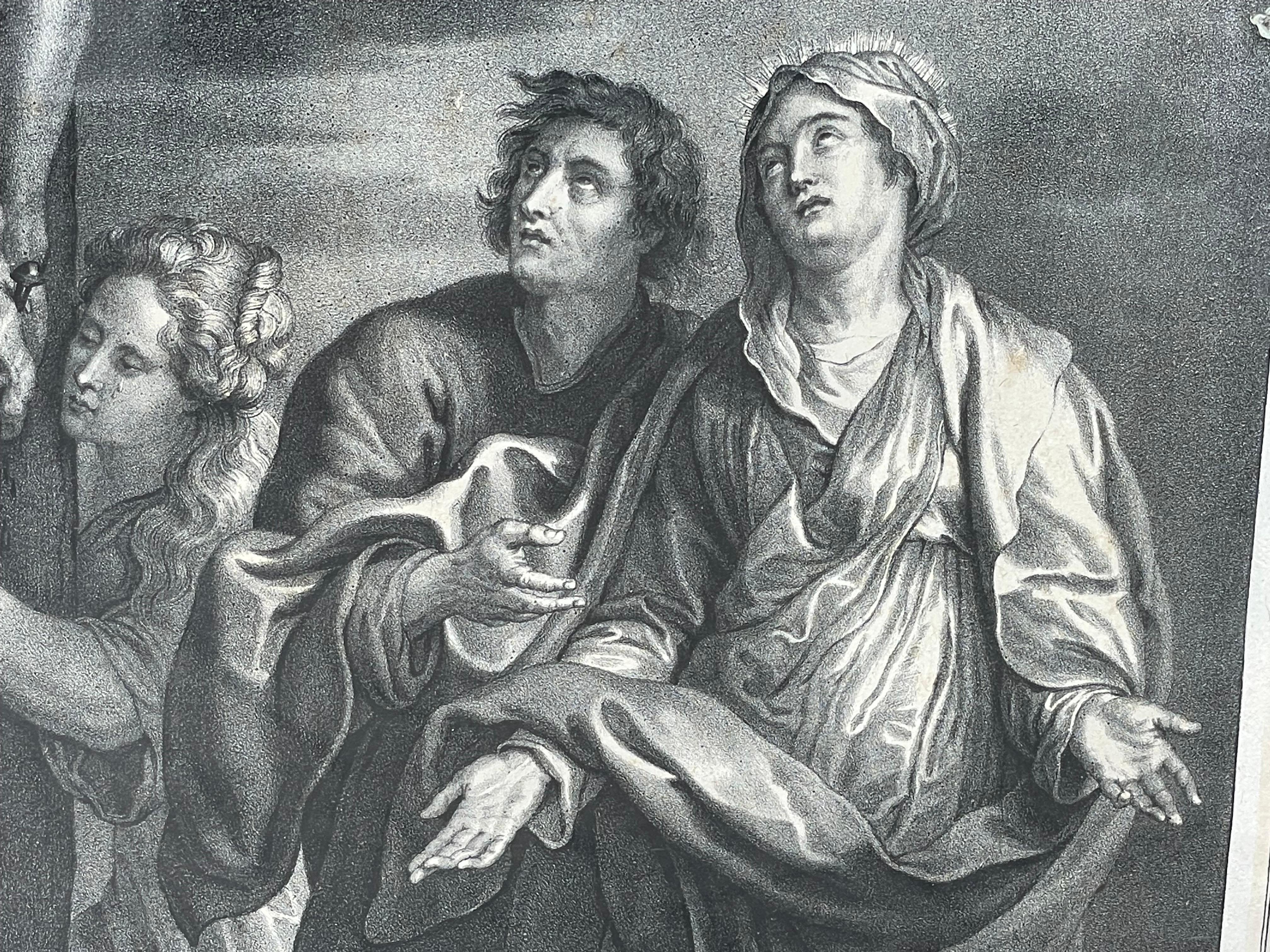XIXe siècle Lithographie ancienne du Christ en croix, peinture originale d'Anthony Van Dyck