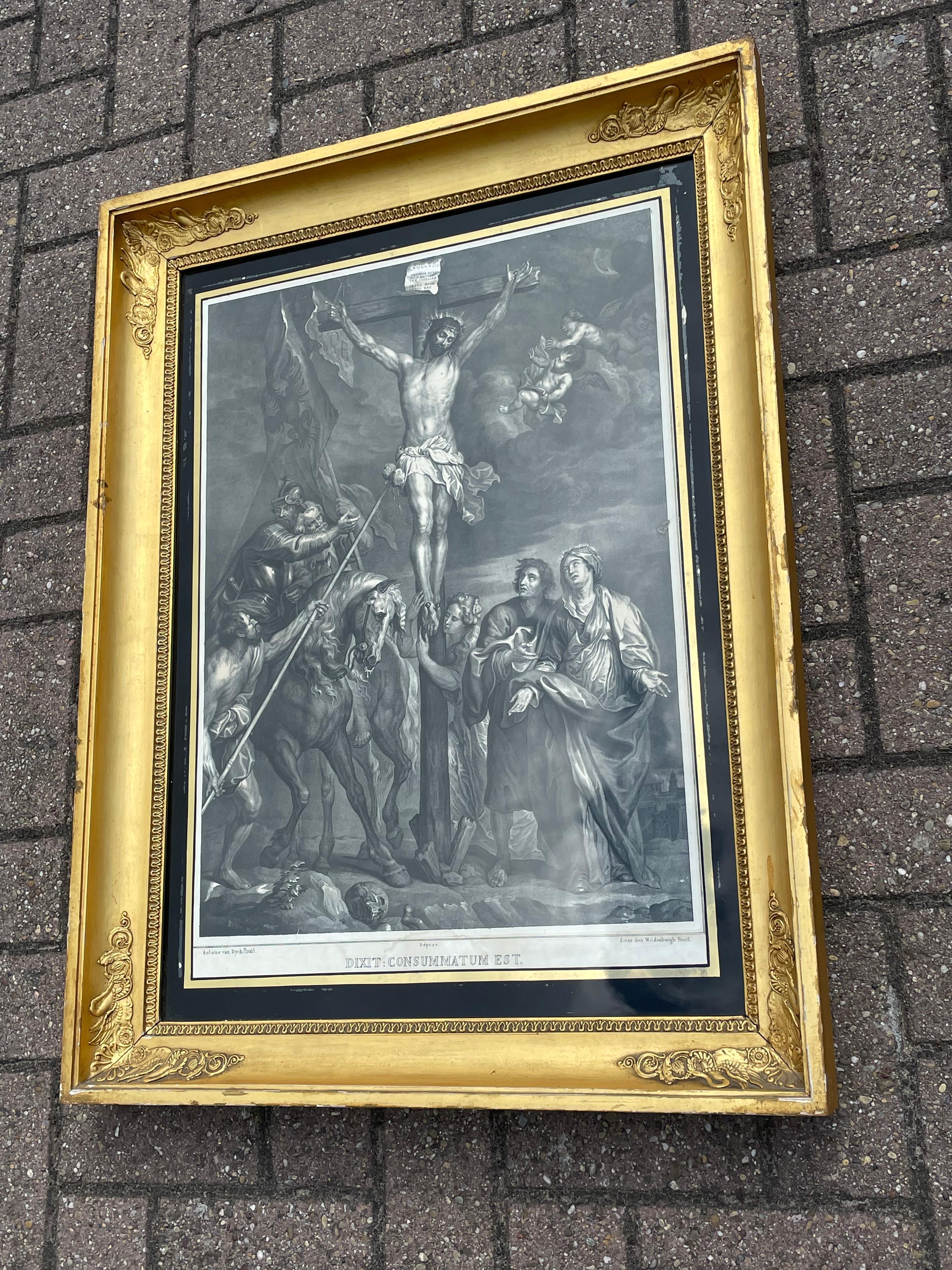 19th Century Antique Lithograph of Christ on the Cross, Original Painting by Anthony Van Dyck For Sale