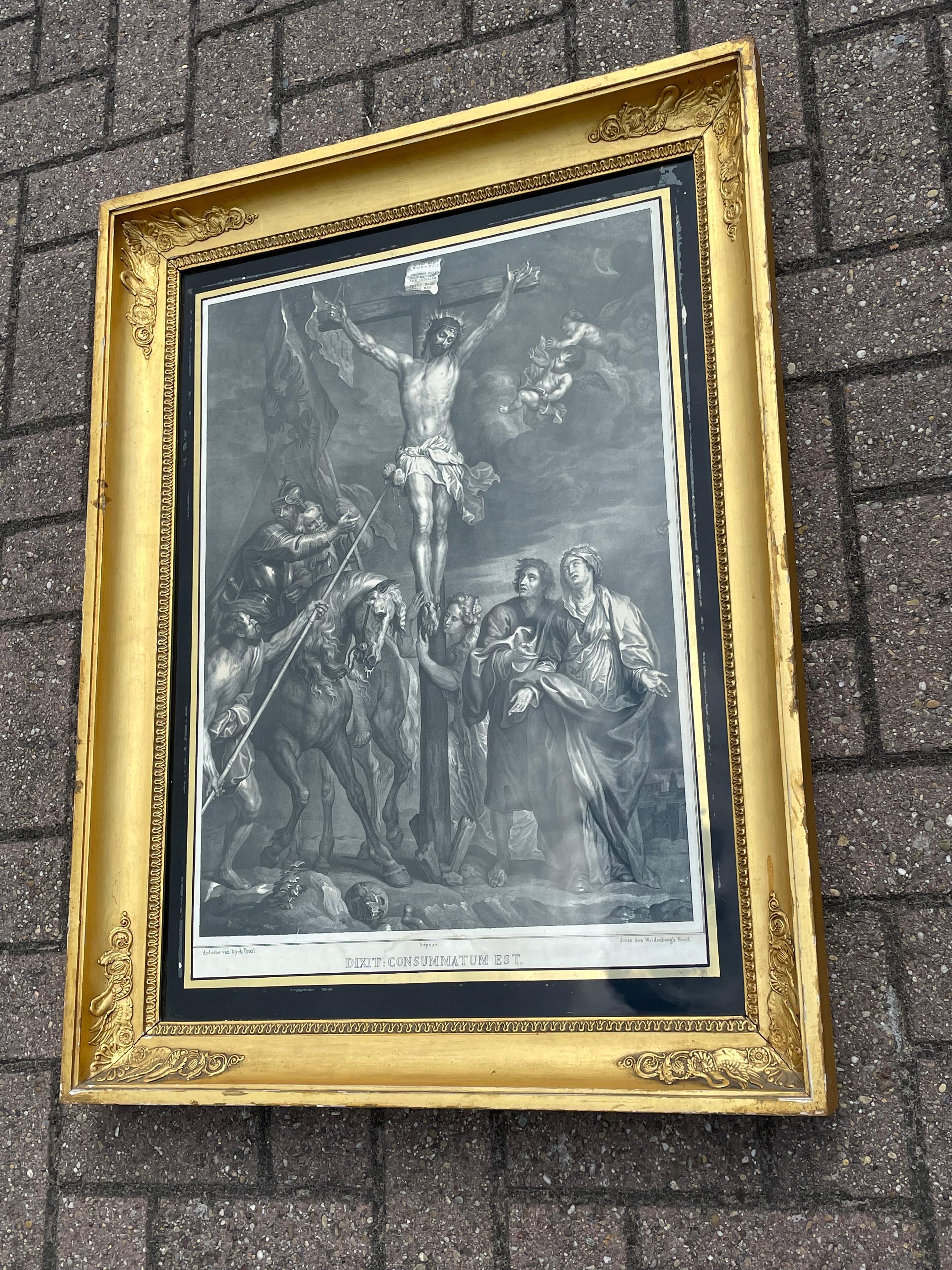 Verre Lithographie ancienne du Christ en croix, peinture originale d'Anthony Van Dyck