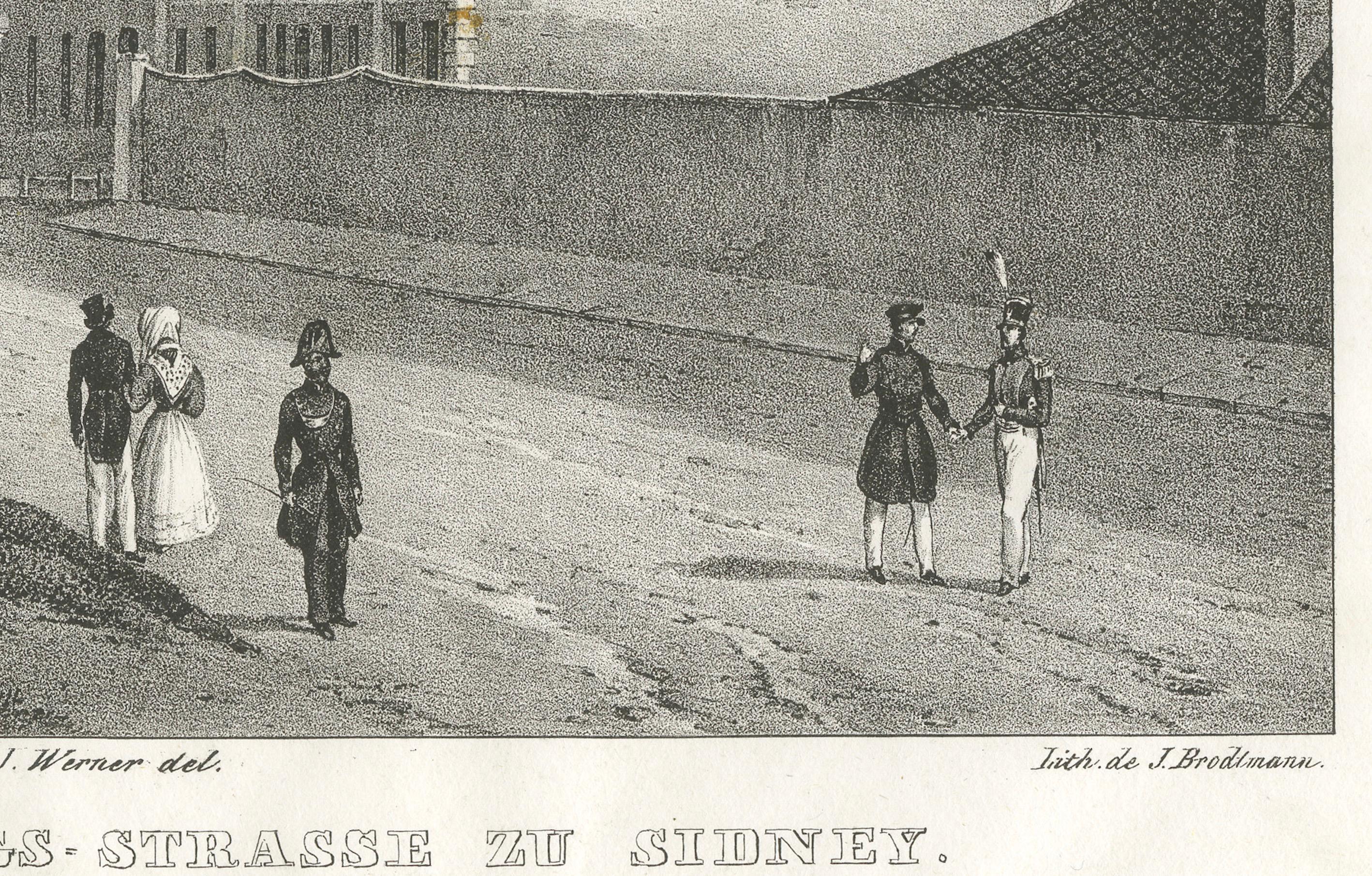 Antique Lithograph of George Street, Sydney, New South Wales, Australia - c.1836 In Good Condition For Sale In Langweer, NL