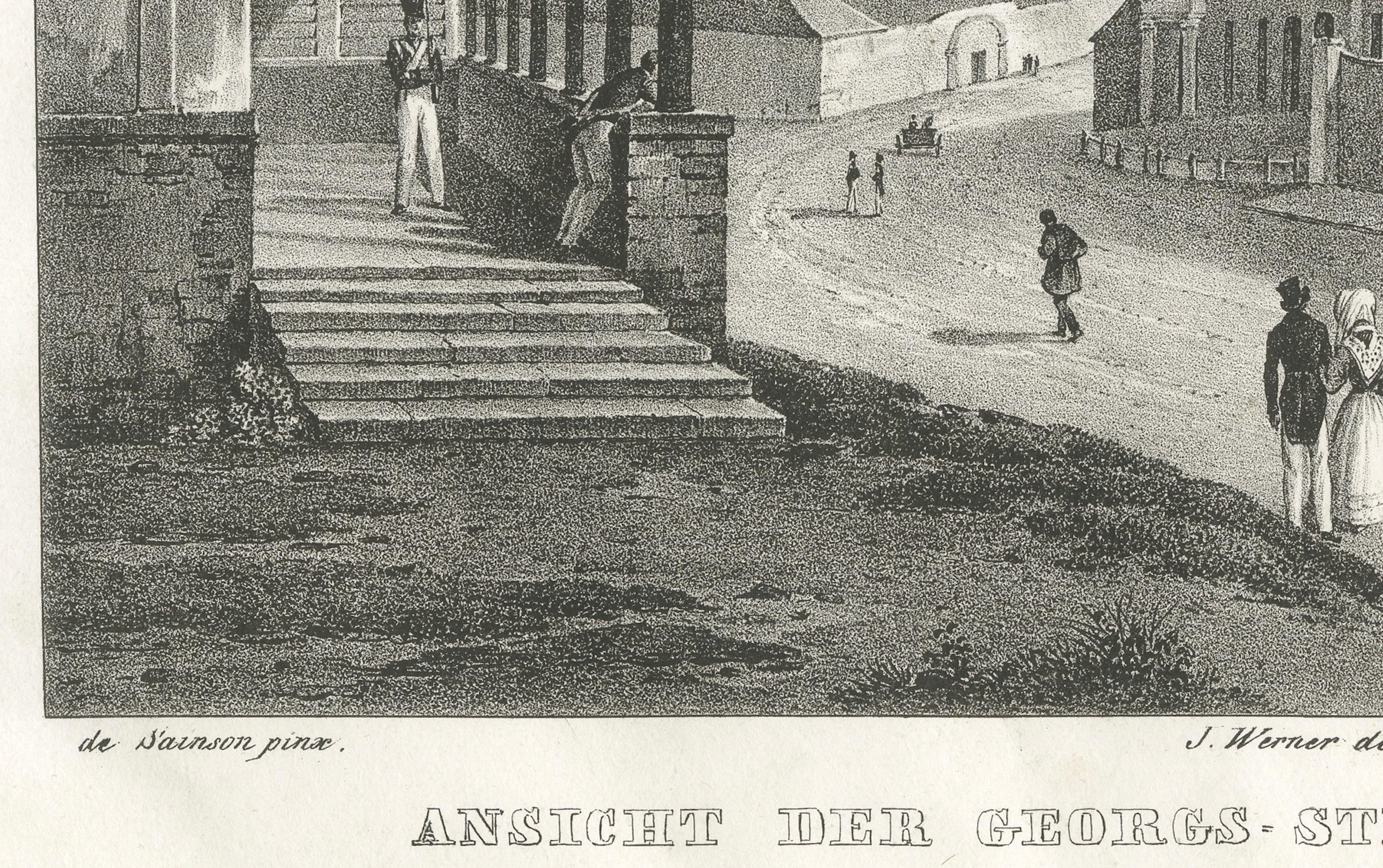 Mid-19th Century Antique Lithograph of George Street, Sydney, New South Wales, Australia - c.1836 For Sale