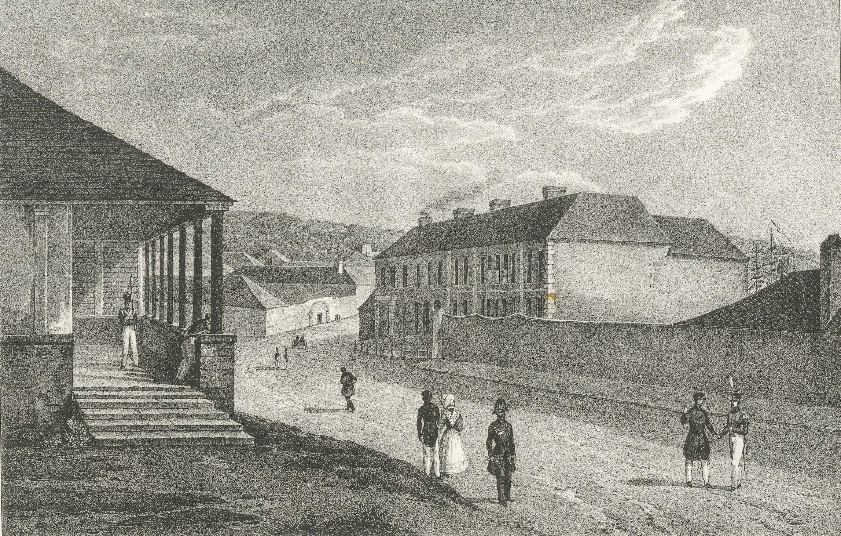 Paper Antique Lithograph of George Street, Sydney, New South Wales, Australia - c.1836 For Sale