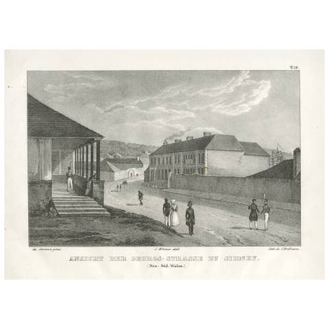Antique Lithograph of George Street, Sydney, New South Wales, Australia - c.1836
