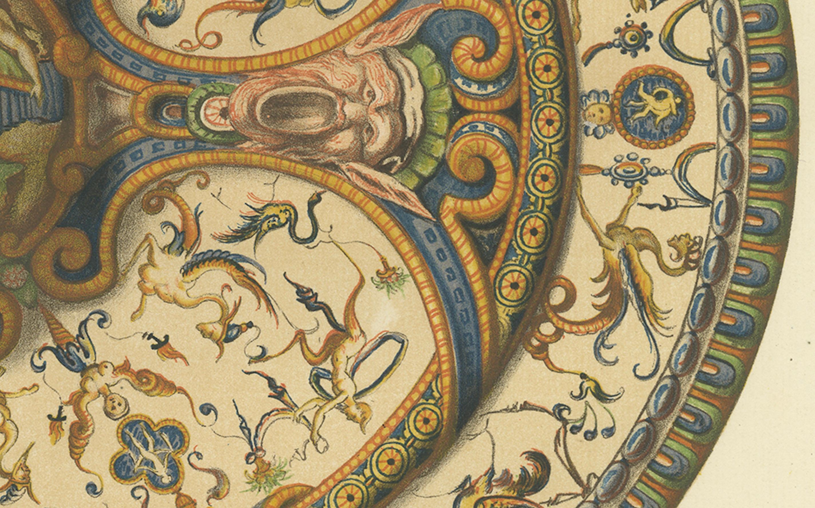 Antiker Druck eines Tellers von Mr. de Basilewski von Delange '1869' im Zustand „Gut“ im Angebot in Langweer, NL