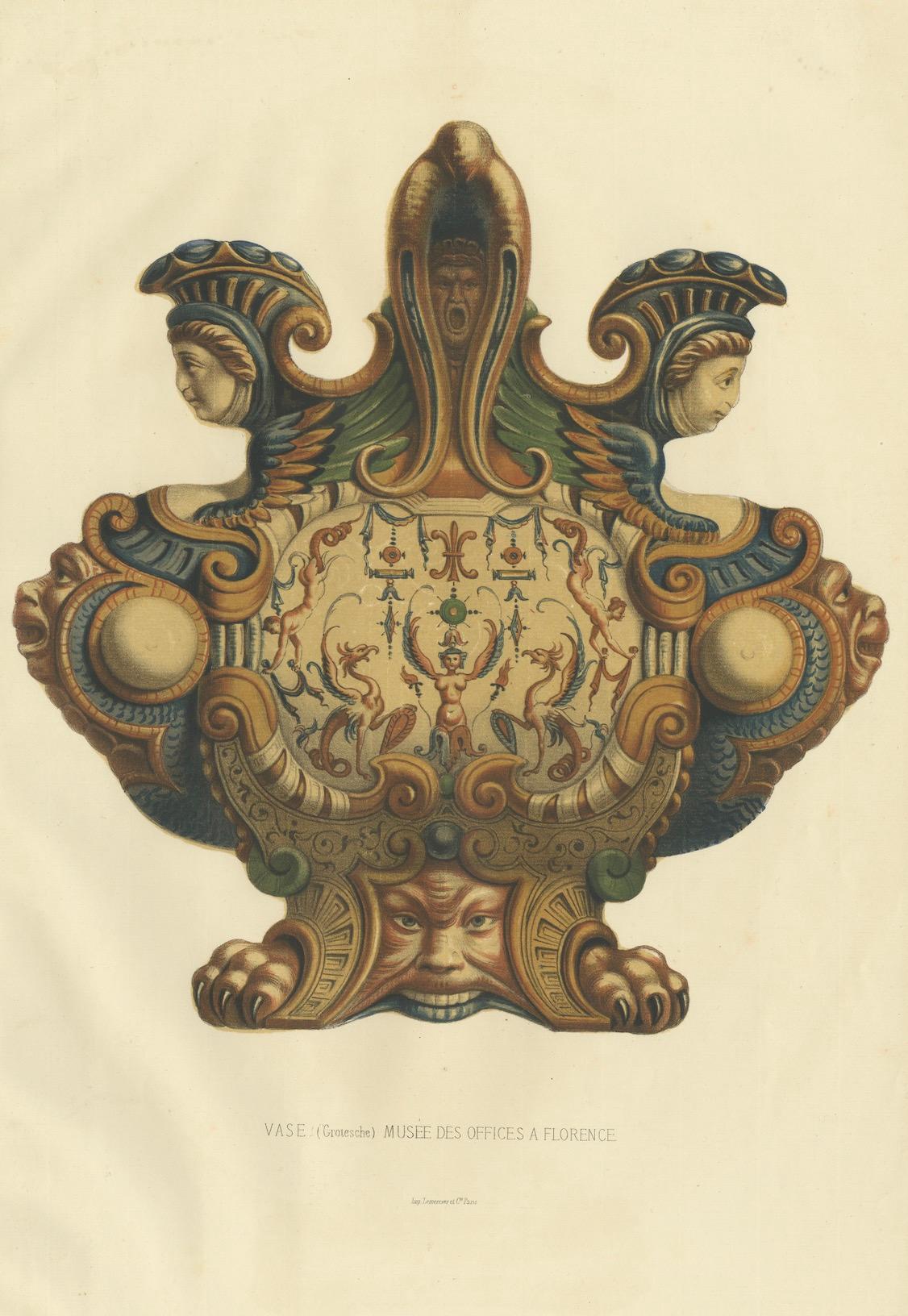 Antiker schöner großer Druck einer Vase aus dem Florenz-Museum in Italien, '1869' im Angebot 3