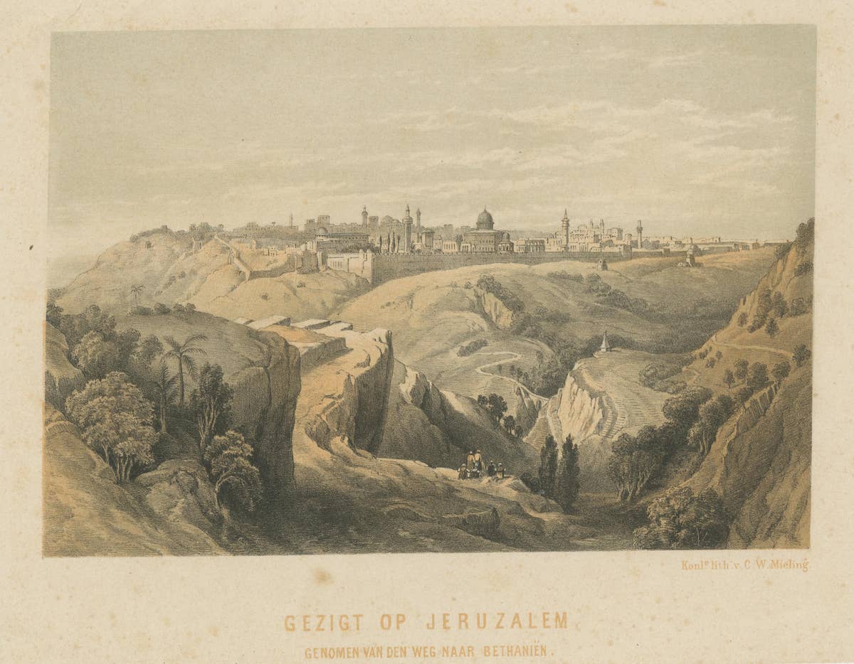 Antique Lithograph of Jerusalem from the Road leading to Bethany