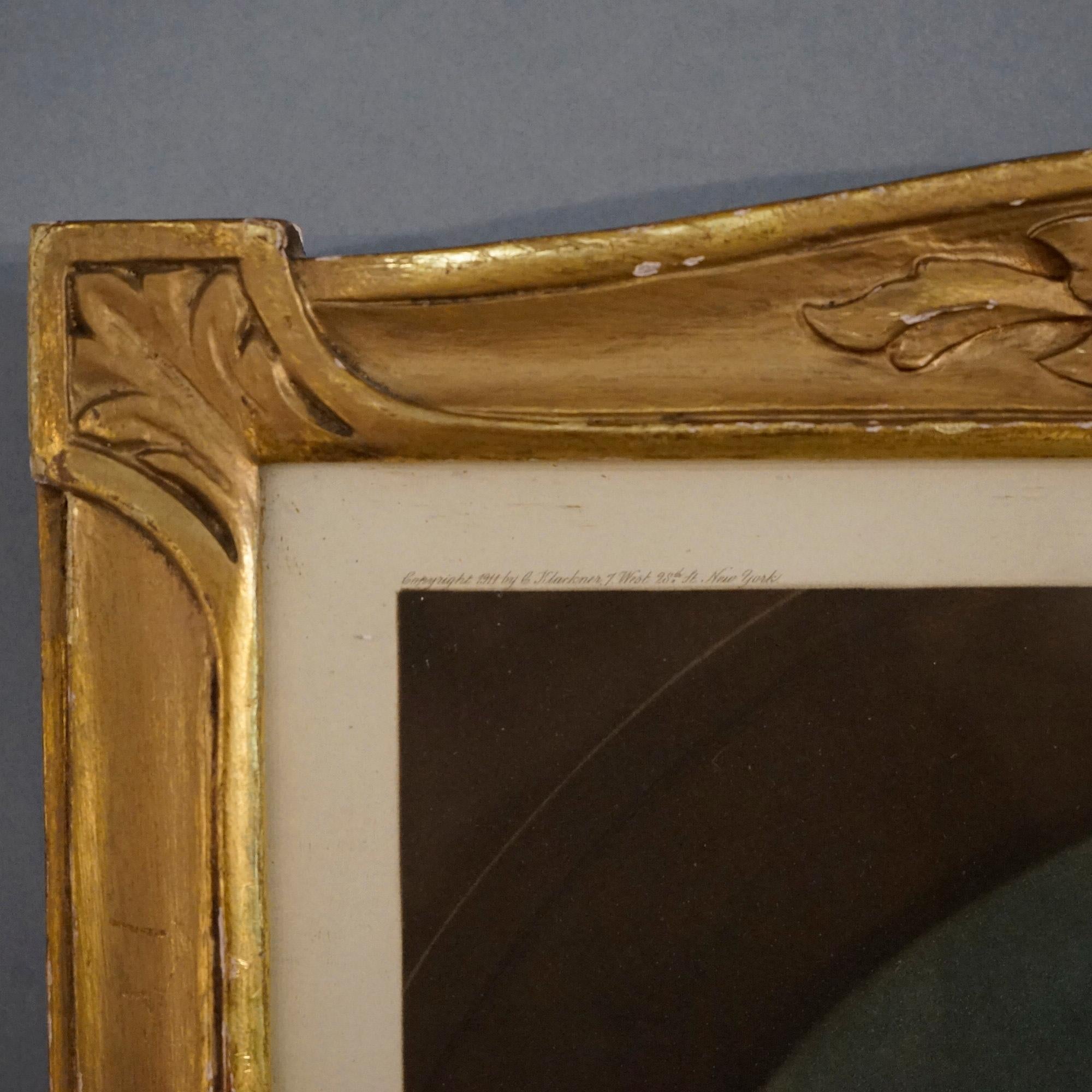 Antique Lithograph of Mother & Child in Giltwood Newcomb Macklin School Frame  1