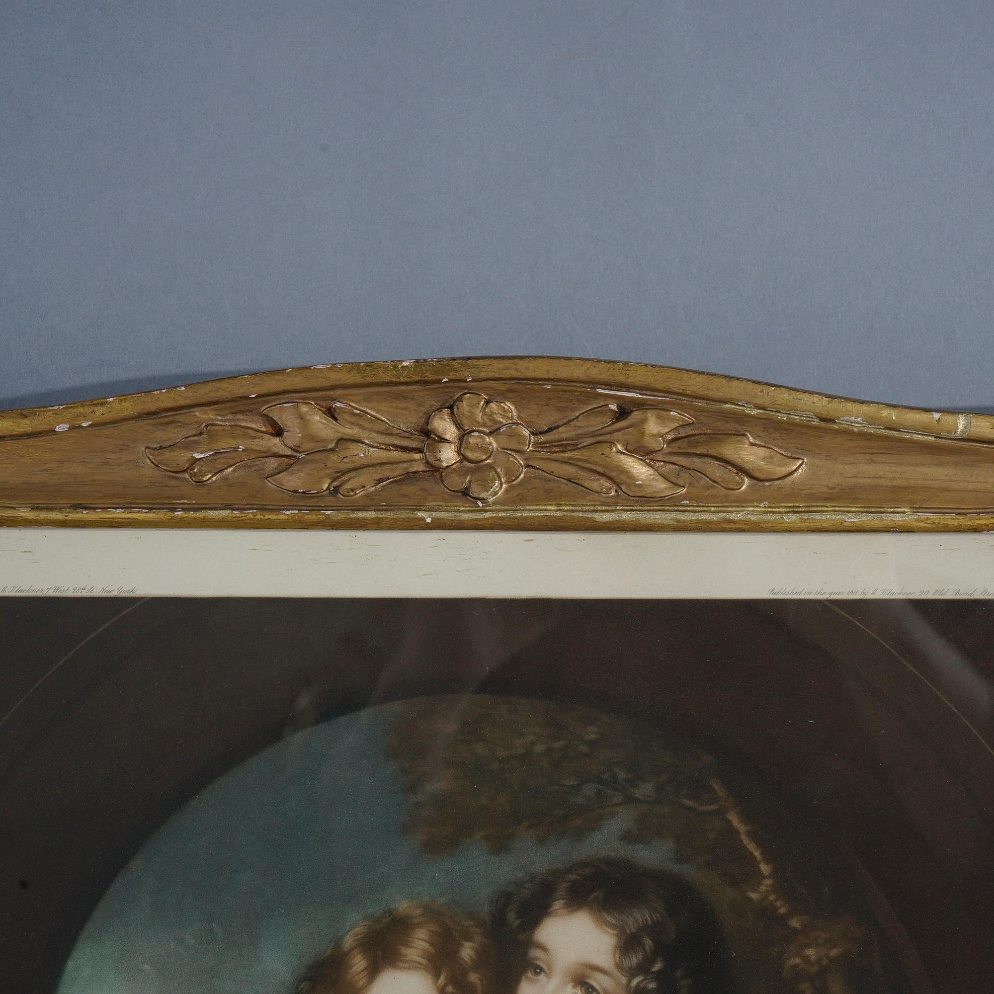 Antique Lithograph of Mother & Child in Giltwood Newcomb Macklin School Frame  2