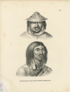 Litografía antigua de los habitantes del noroeste de América, Brodtmann 1827