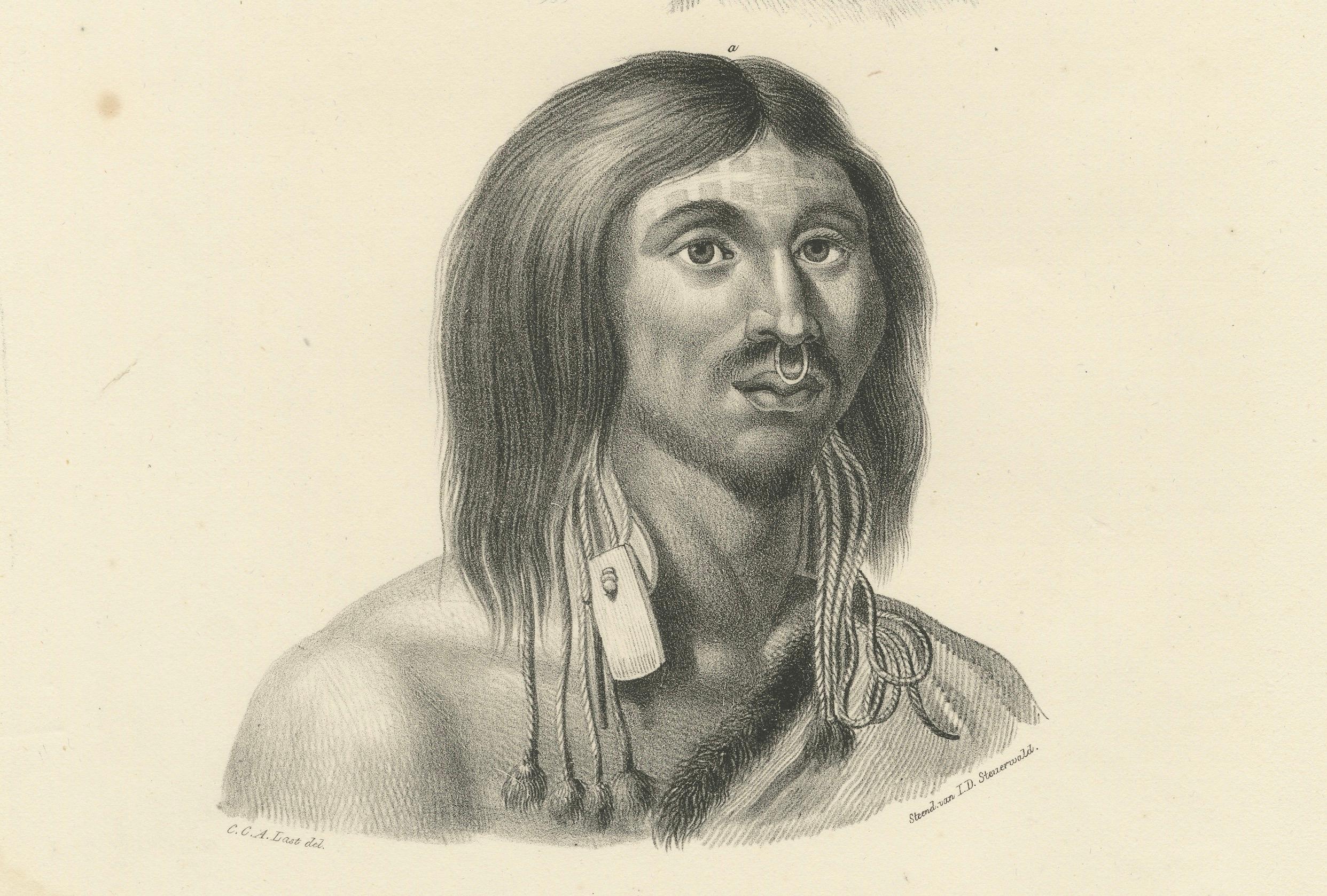 Antike Lithographie der Bewohner Nordwestamerikas, Brodtmann 1827 (19. Jahrhundert) im Angebot