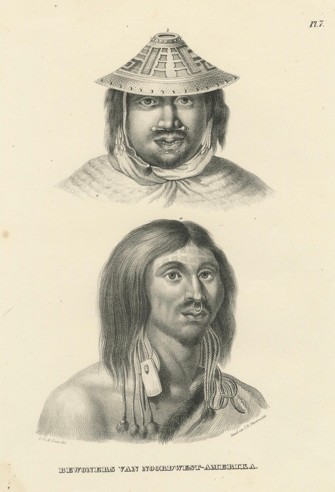 Antike Lithographie der Bewohner Nordwestamerikas, Brodtmann 1827 im Angebot 1