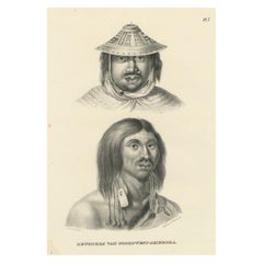 Antique lithograph of Northwest American inhabitants, Brodtmann 1827