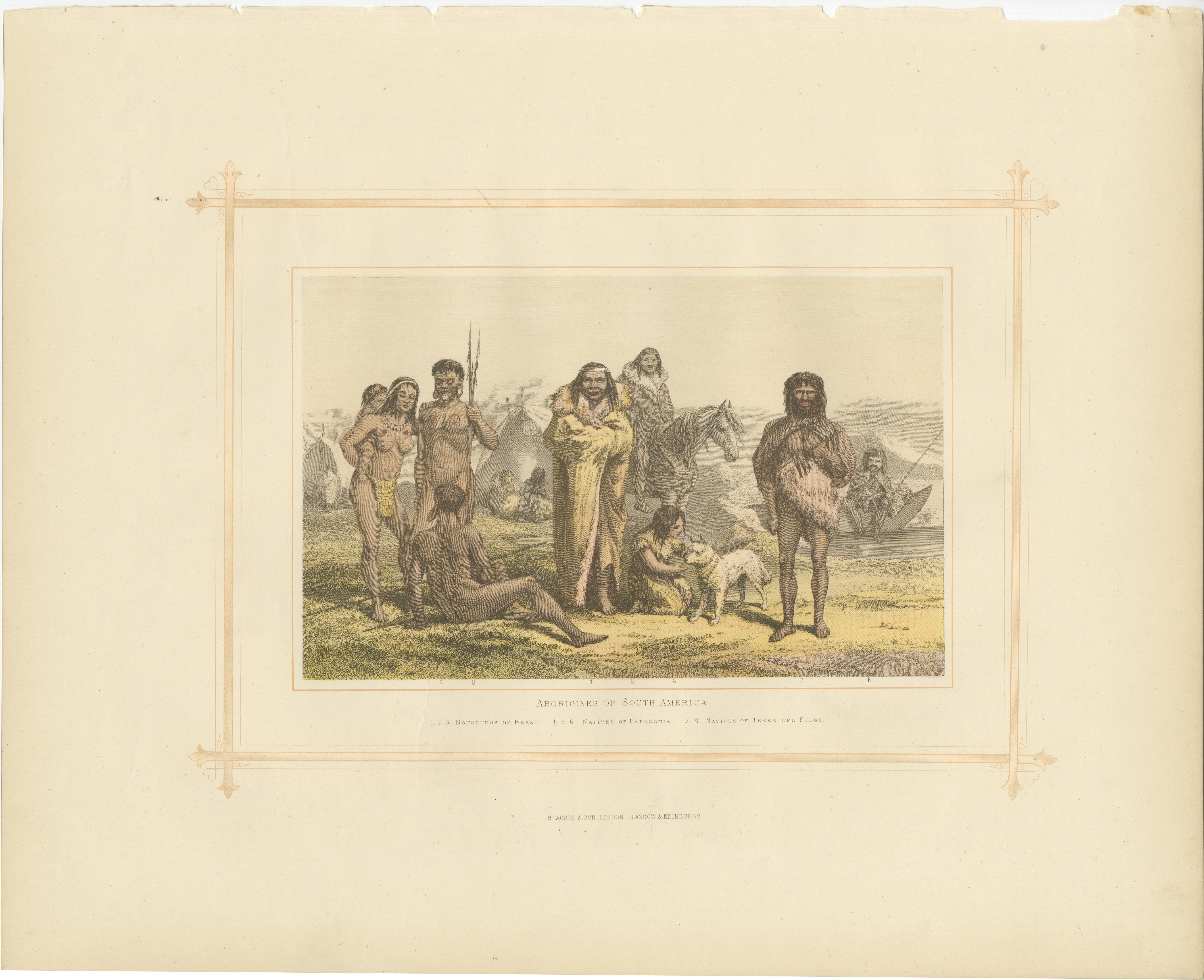 Antique Lithograph of the Aborigines of South America, 1882 In Good Condition For Sale In Langweer, NL