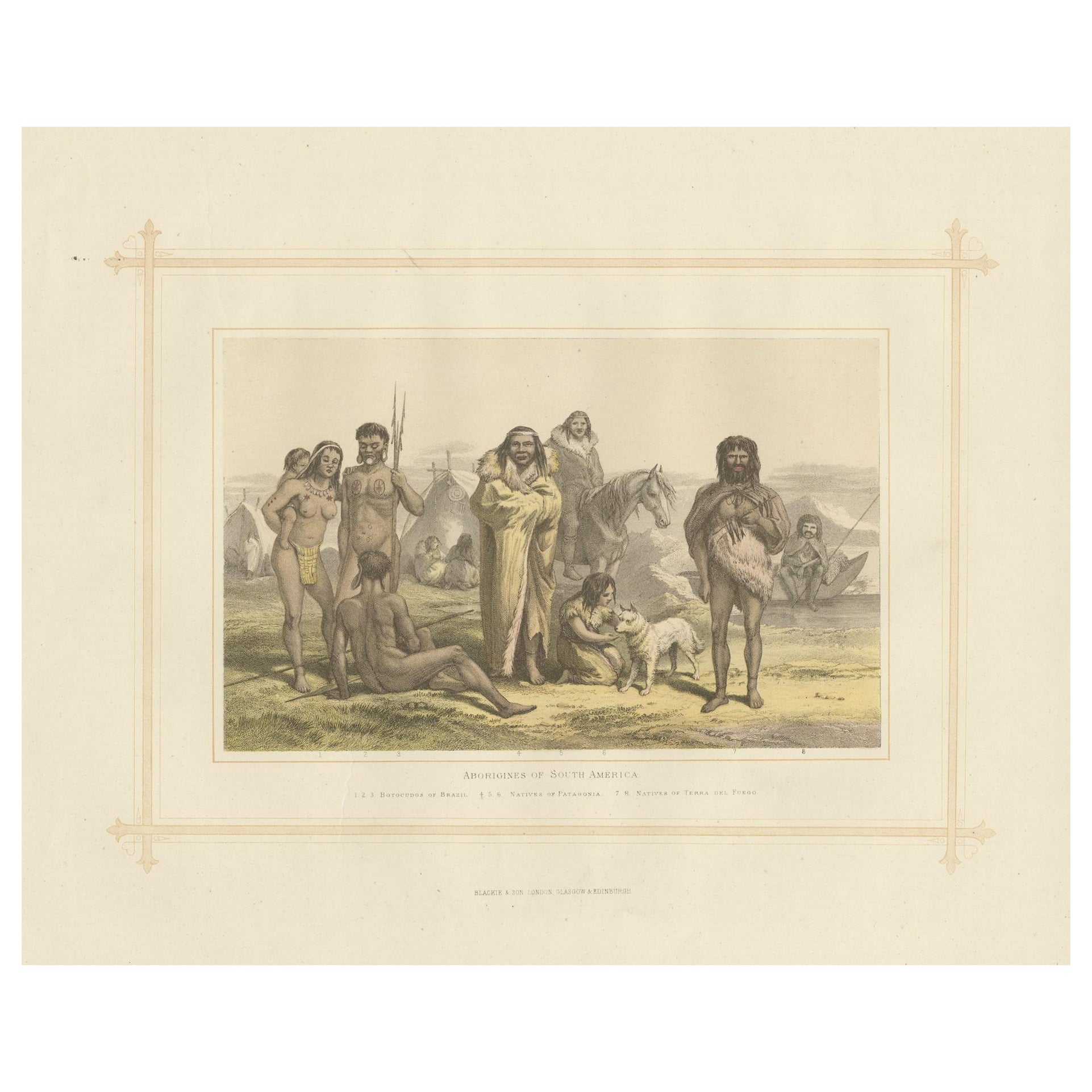 Antike Lithographie der Aborigines von Südamerika, 1882