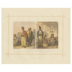 Antike Lithographie der kaukasischen Rasse – Kurden, Perserteppiche, 1882