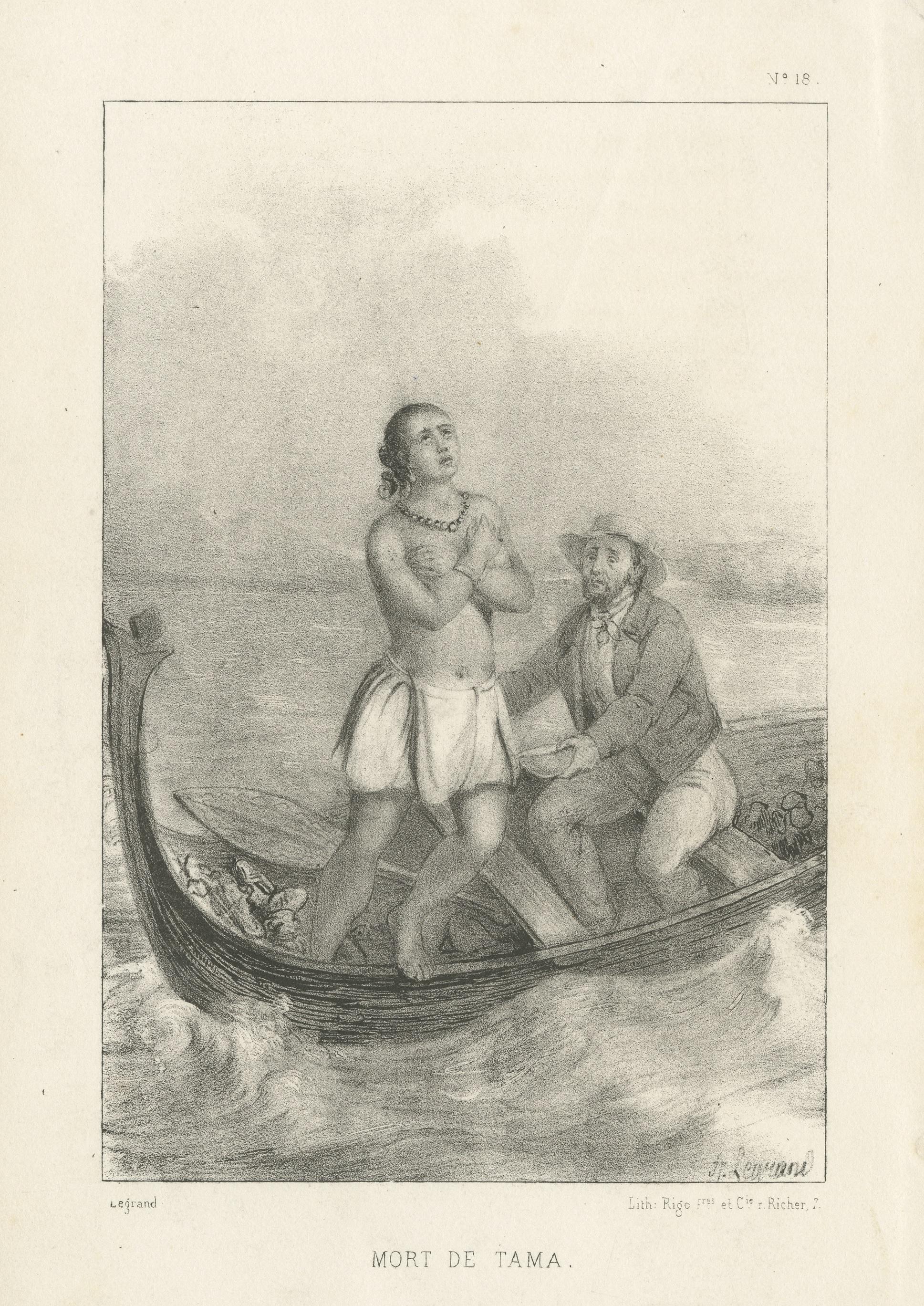 Antike Lithographie des Todes von Tama im Zustand „Relativ gut“ im Angebot in Langweer, NL