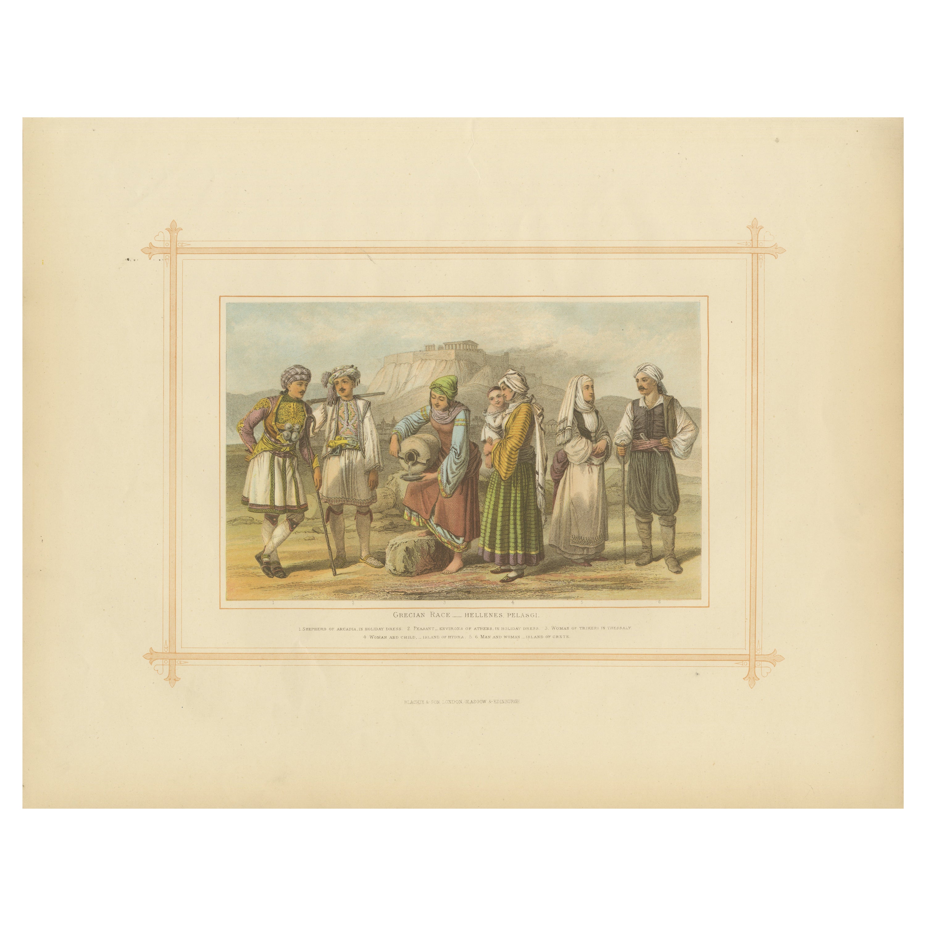 Antique Lithograph of the Grecian Race,  Hellenis Pelasgi, 1882 For Sale