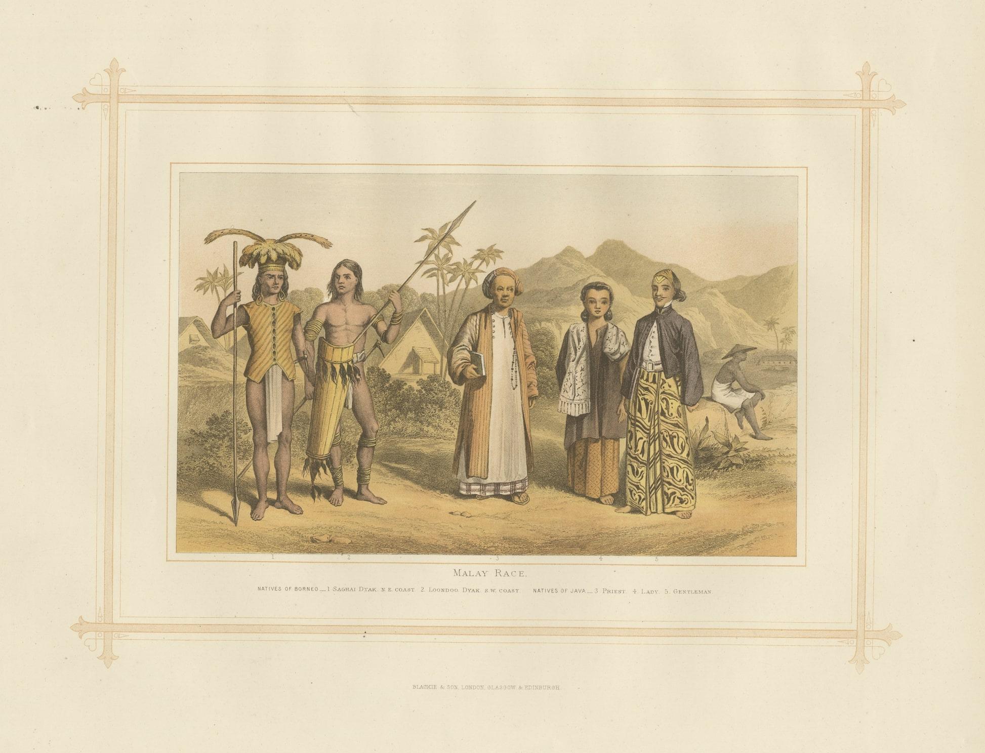Antique Lithograph of the Malay Race, 1882 In Good Condition For Sale In Langweer, NL