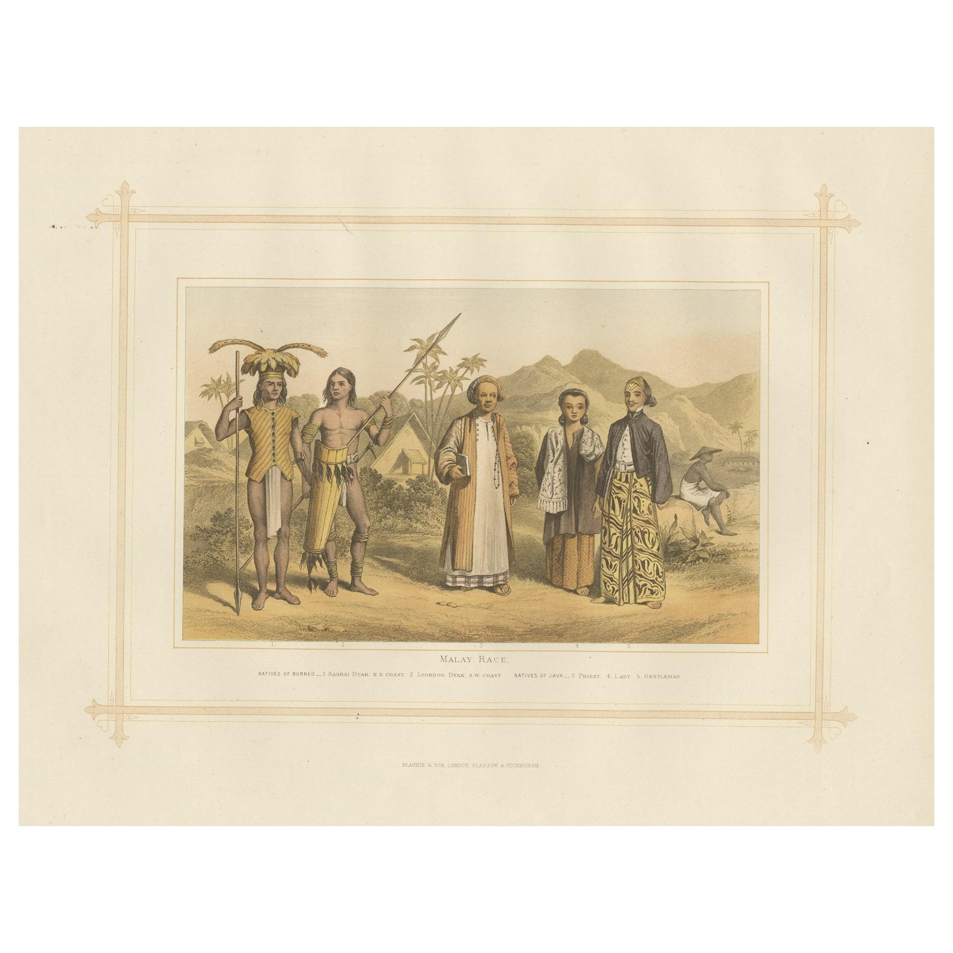 Antike Lithographie des Malay-Rennens, 1882