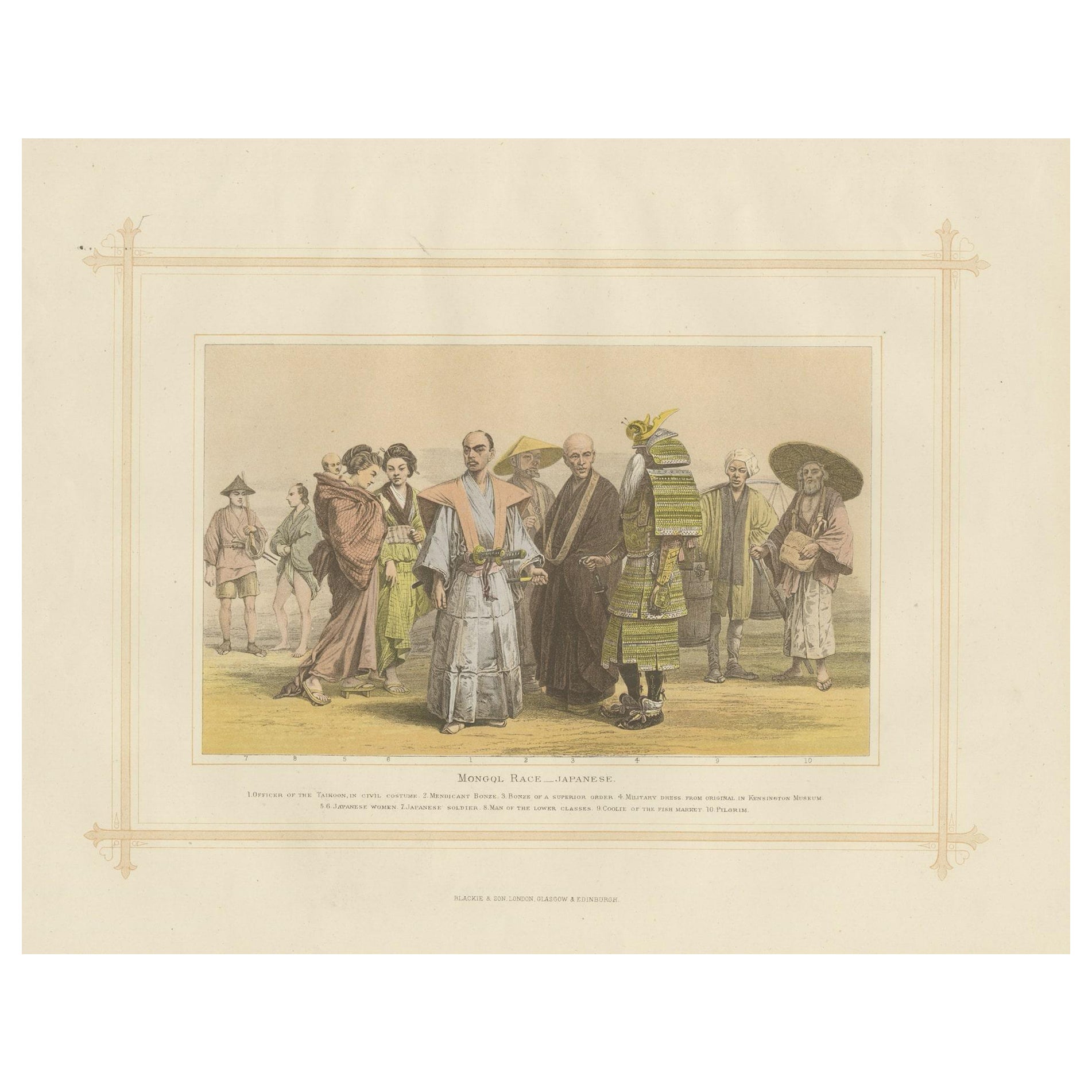 Antike Lithographie der mongolischen Rennen - Japanisch, 1882 im Angebot
