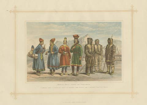 Antique Lithograph of the Mongol Race, Lapps and Esquimaux, 1882