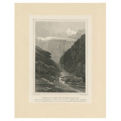 Lithographie ancienne sur Chine Collé de la source du Rhin postérieur, Graubünden