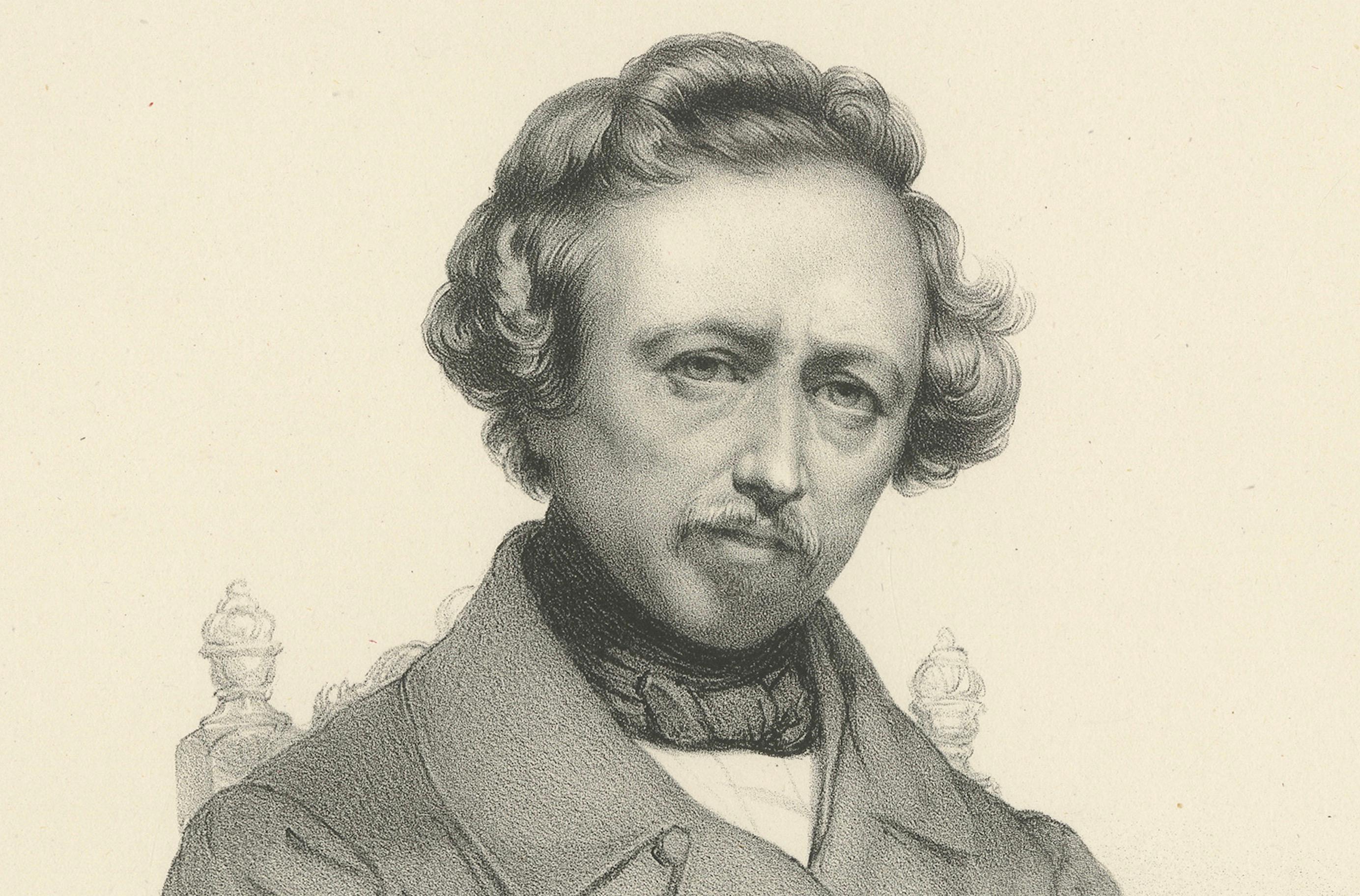 French Antique Lithograph Portrait of Ary Scheffer by Le Gout-Gérard, circa 1855 For Sale