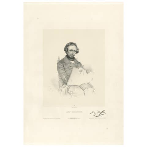 Antique Lithograph Portrait of Ary Scheffer by Le Gout-Gérard, circa 1855