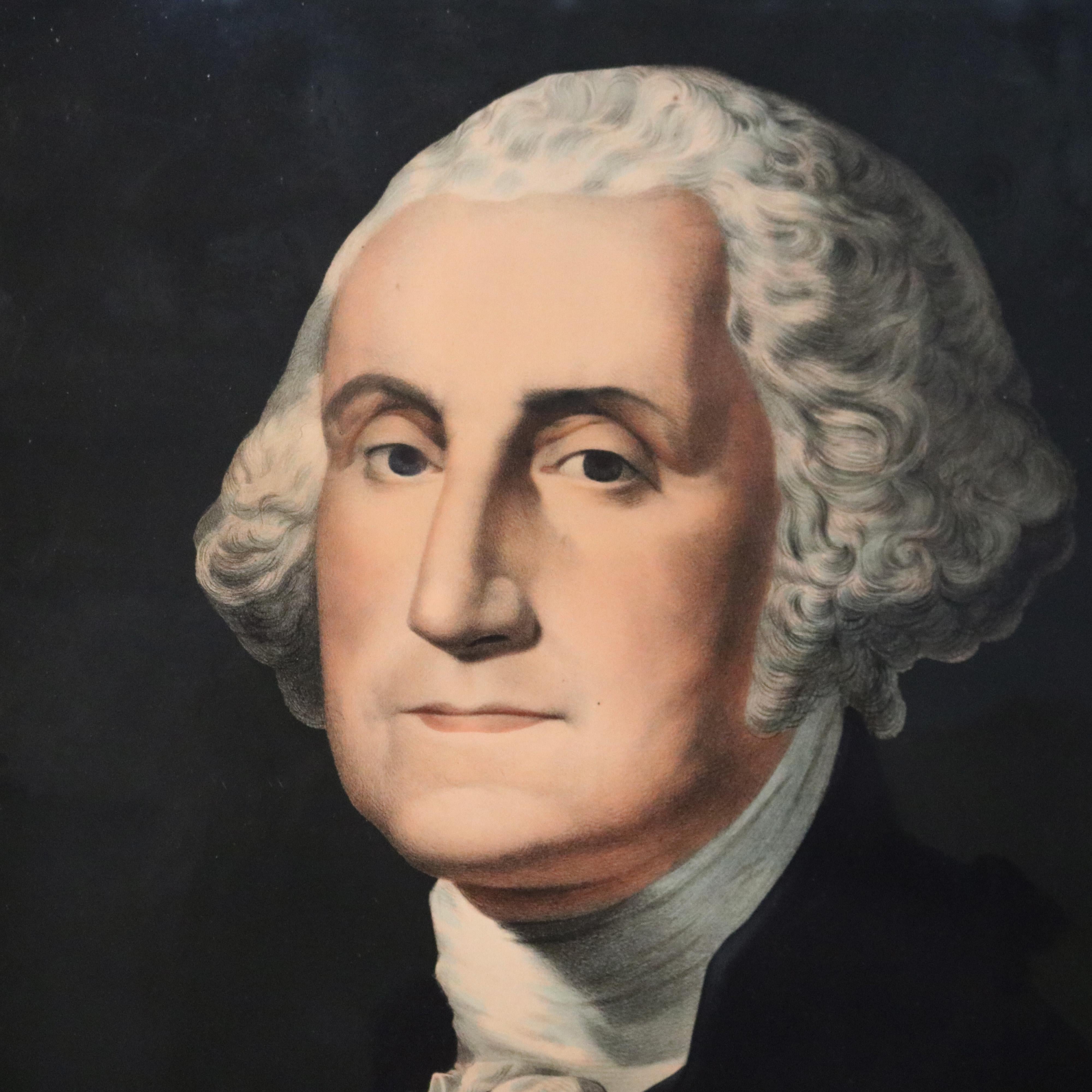 American Antique Lithograph, Portrait of George Washington in Lemon Gilt Frame, c1860