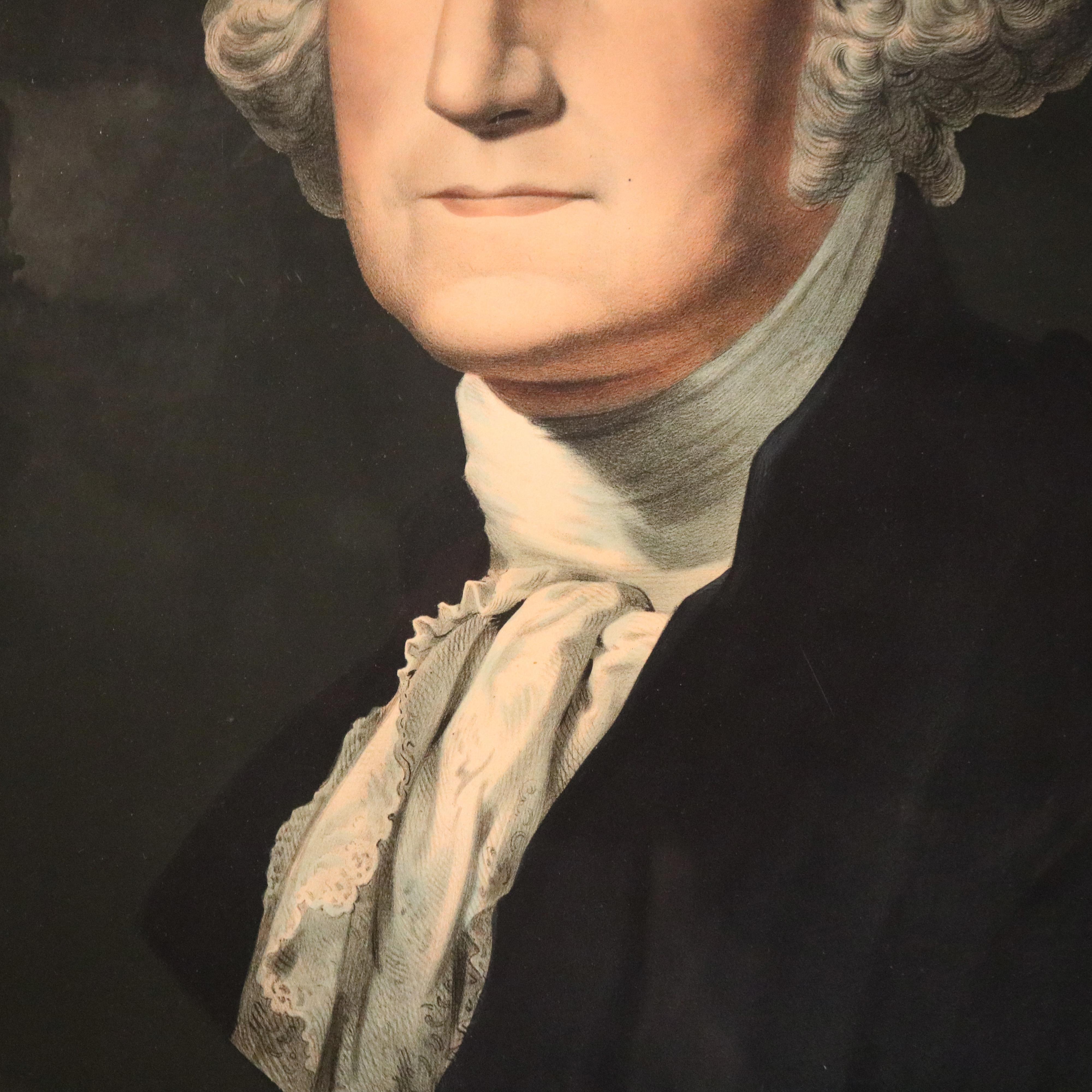 Giltwood Antique Lithograph, Portrait of George Washington in Lemon Gilt Frame, c1860