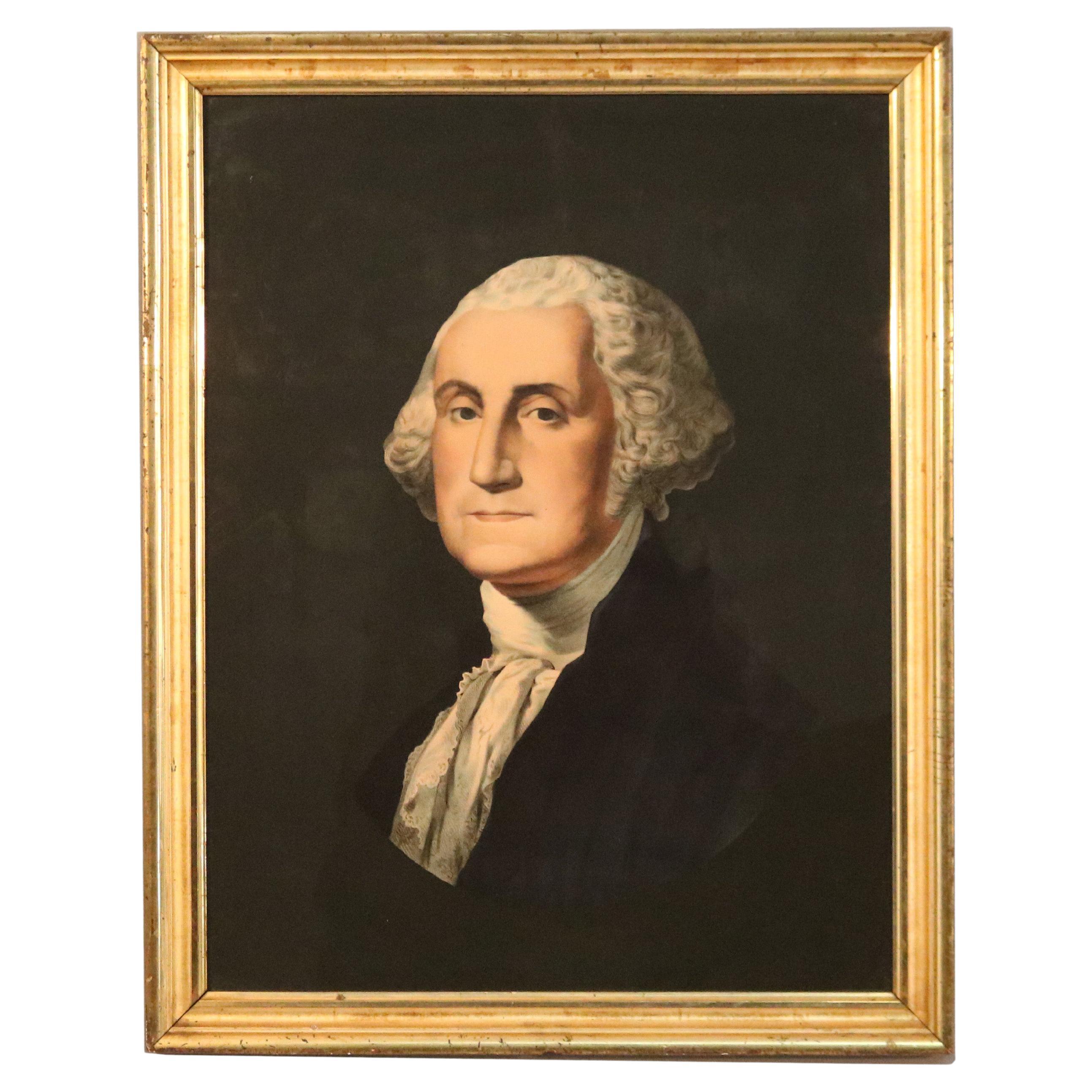 Antique Lithograph, Portrait of George Washington in Lemon Gilt Frame, c1860