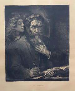Antique Lithograph: "Saint Matthew" after Rembrandt – Louvre Museum Stamp