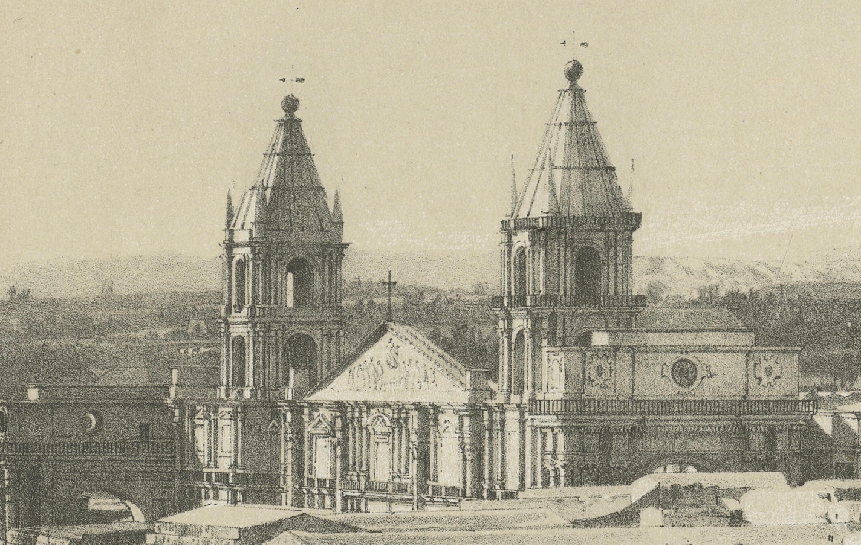Antique lithograph view of Arequipa from the Tower of Santo Domingo – 1865 In Good Condition For Sale In Langweer, NL