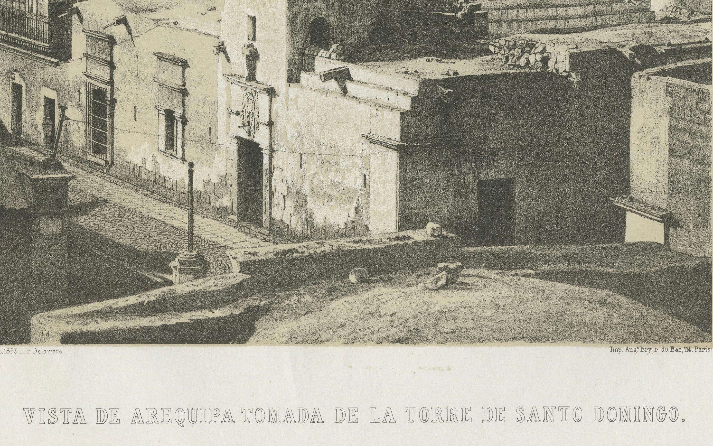Mid-19th Century Antique lithograph view of Arequipa from the Tower of Santo Domingo – 1865 For Sale