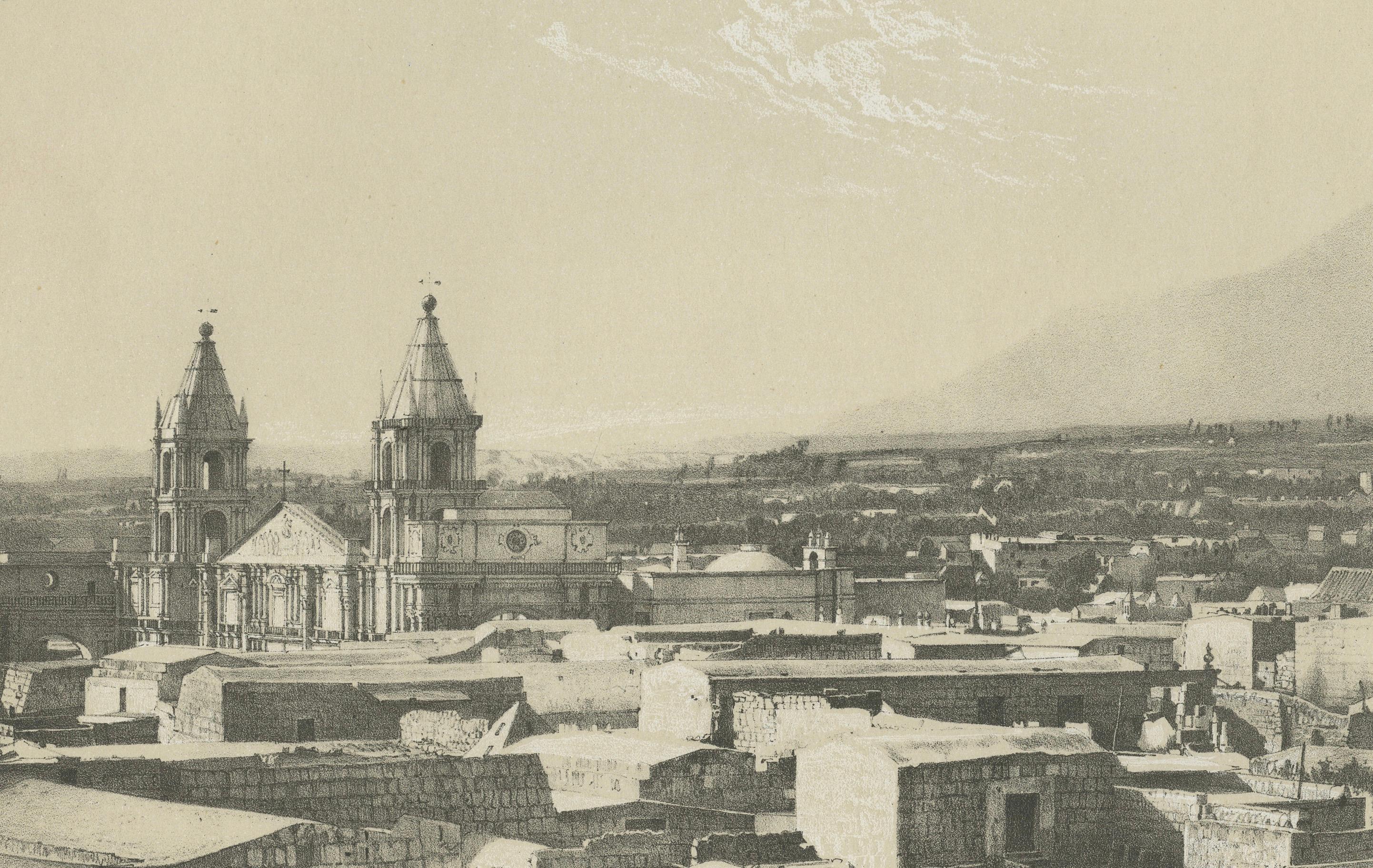 Paper Antique lithograph view of Arequipa from the Tower of Santo Domingo – 1865 For Sale