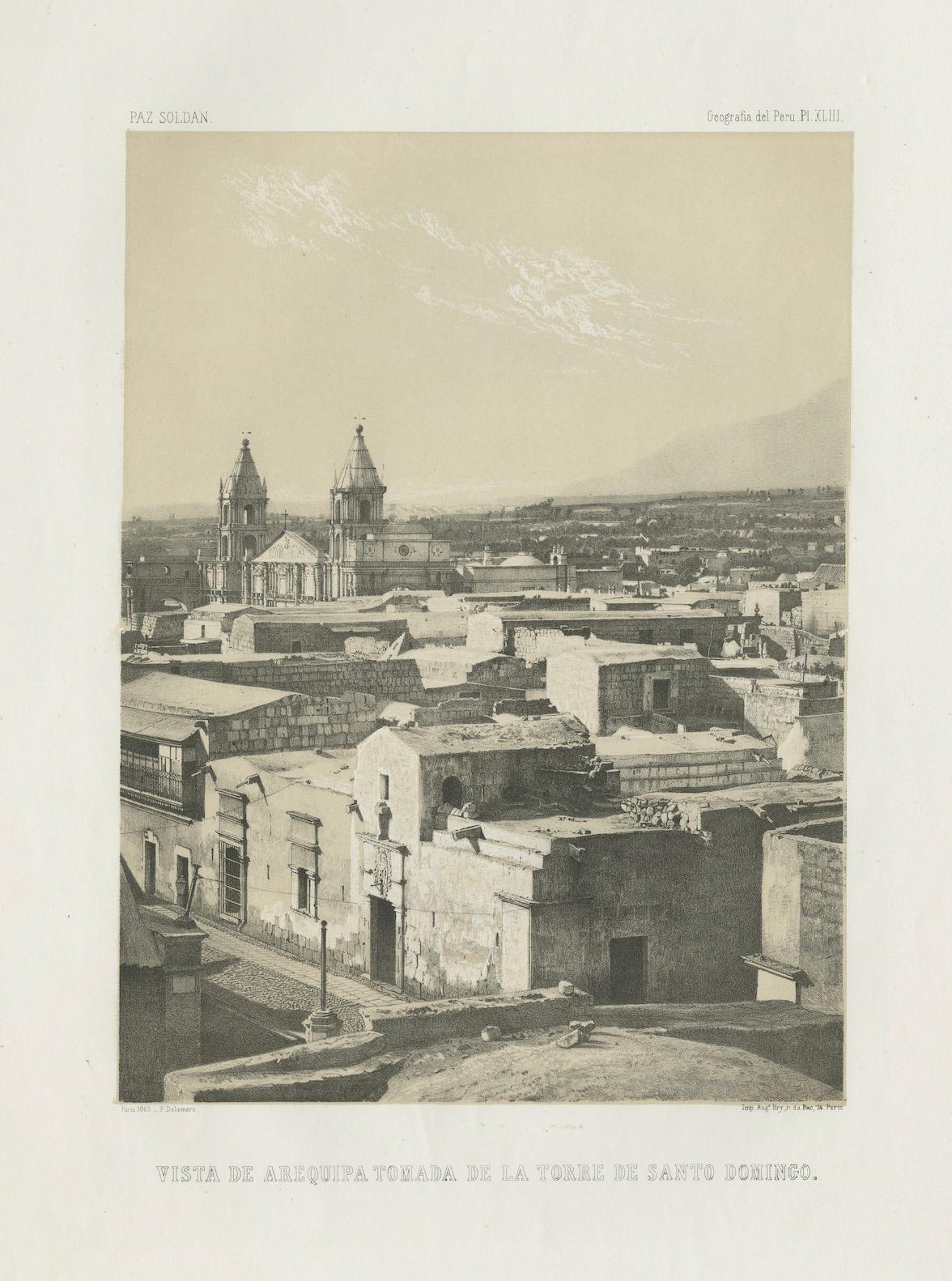 Antique lithograph view of Arequipa from the Tower of Santo Domingo – 1865 For Sale 2