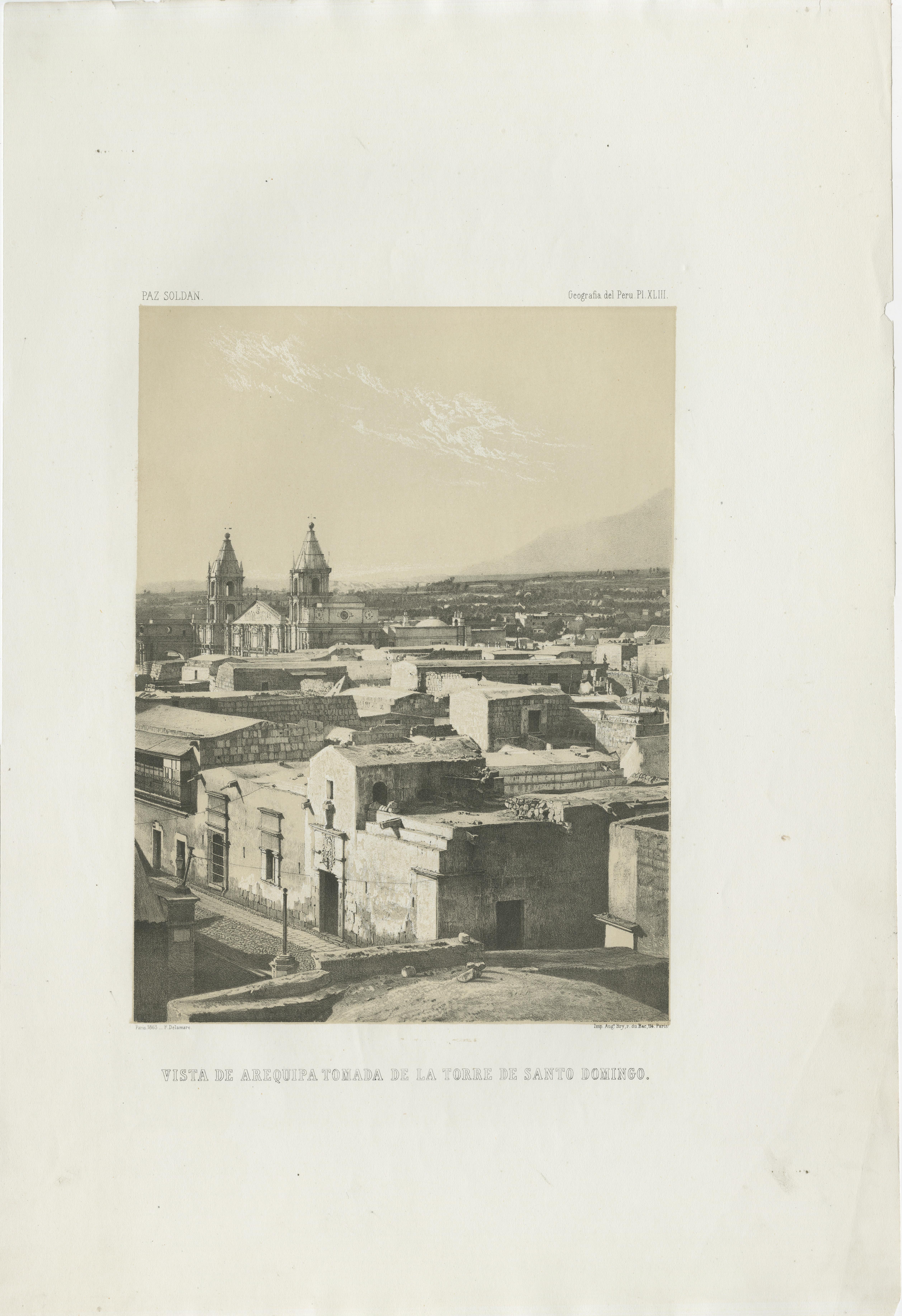 Antique lithograph view of Arequipa from the Tower of Santo Domingo – 1865 For Sale 3