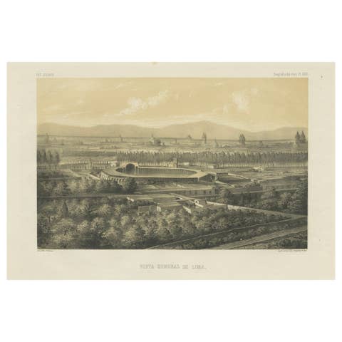 Antique Lithograph View of Lima, Peru – Vista General de Lima 1865