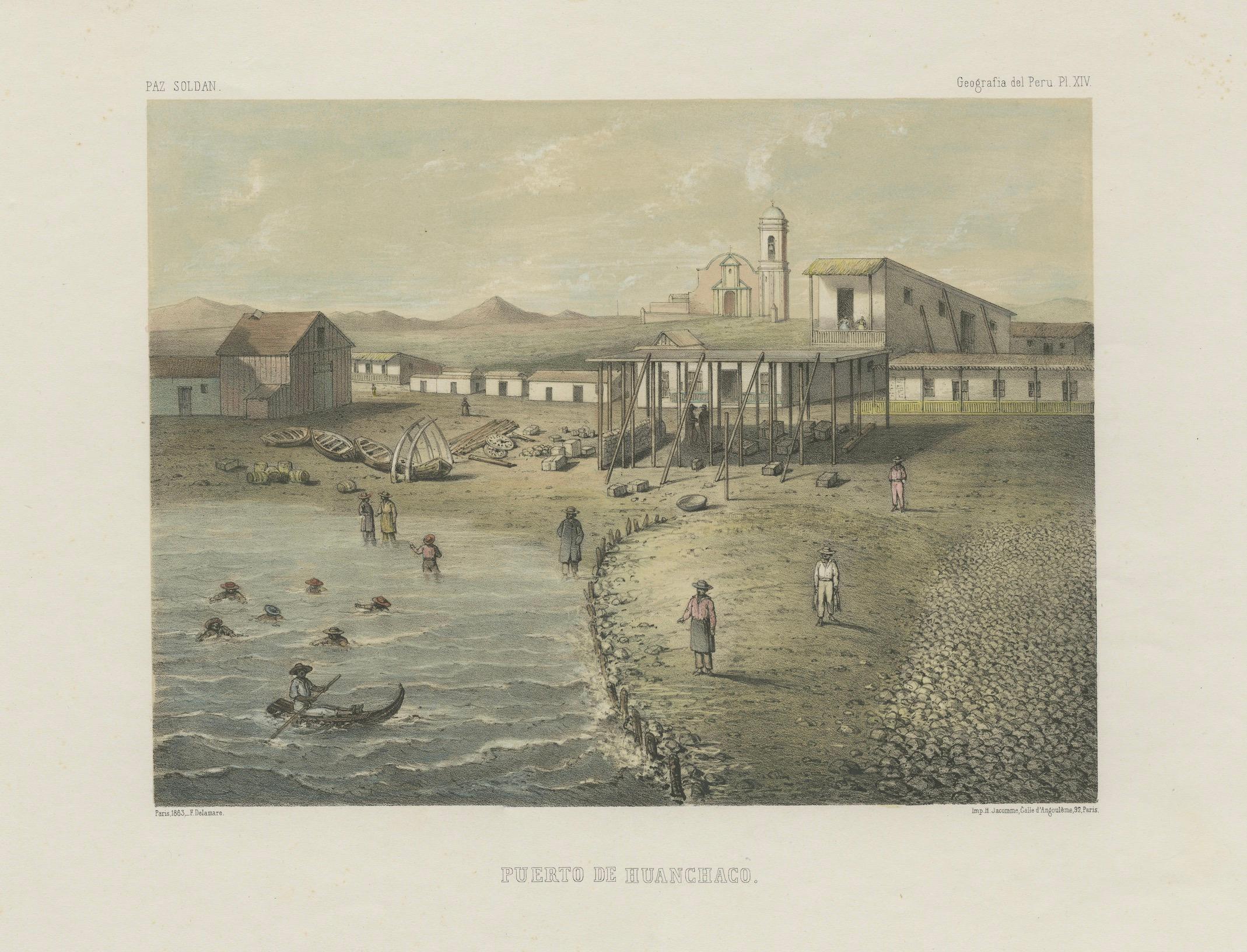 Antique Lithograph View of Puerto de Huanchaco, Peru c.1865 For Sale 4