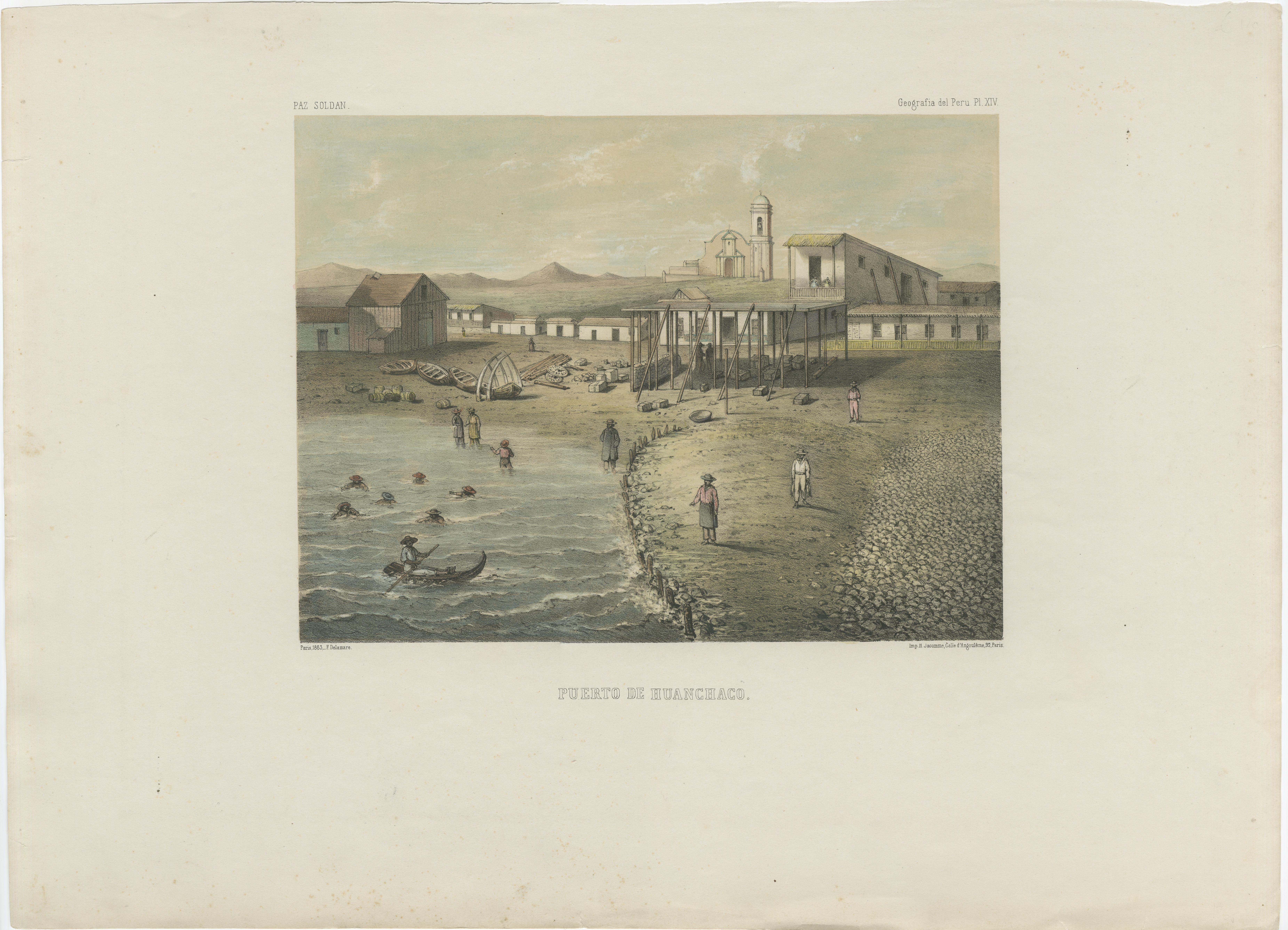 Antique Lithograph View of Puerto de Huanchaco, Peru c.1865 For Sale 5