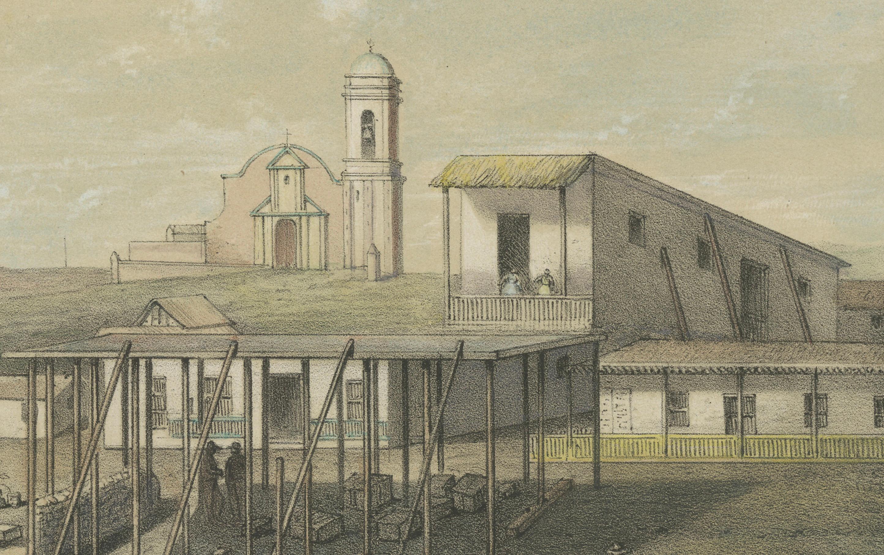 Antique Lithograph View of Puerto de Huanchaco, Peru c.1865 For Sale 2
