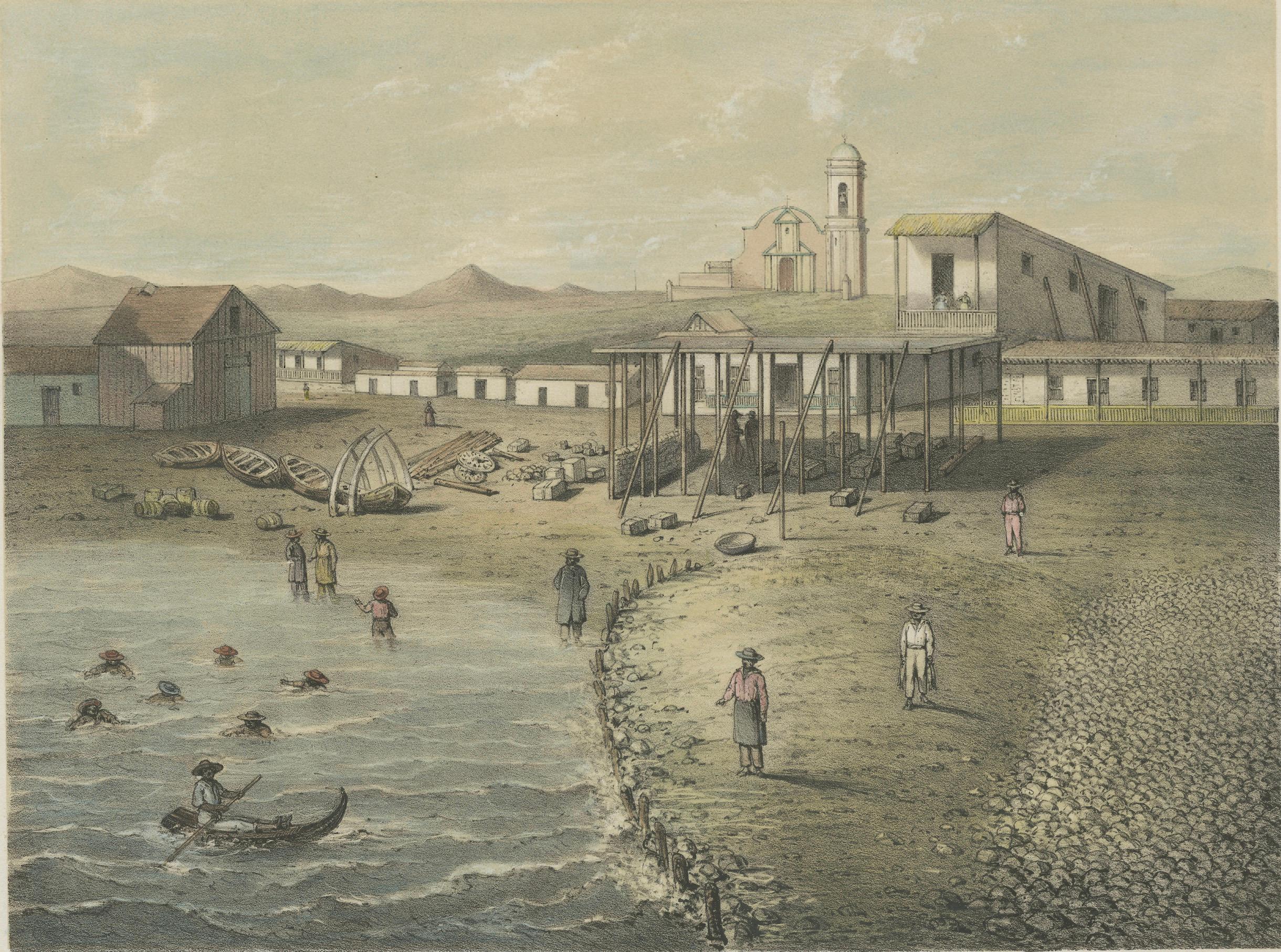 Antique Lithograph View of Puerto de Huanchaco, Peru c.1865 For Sale 3