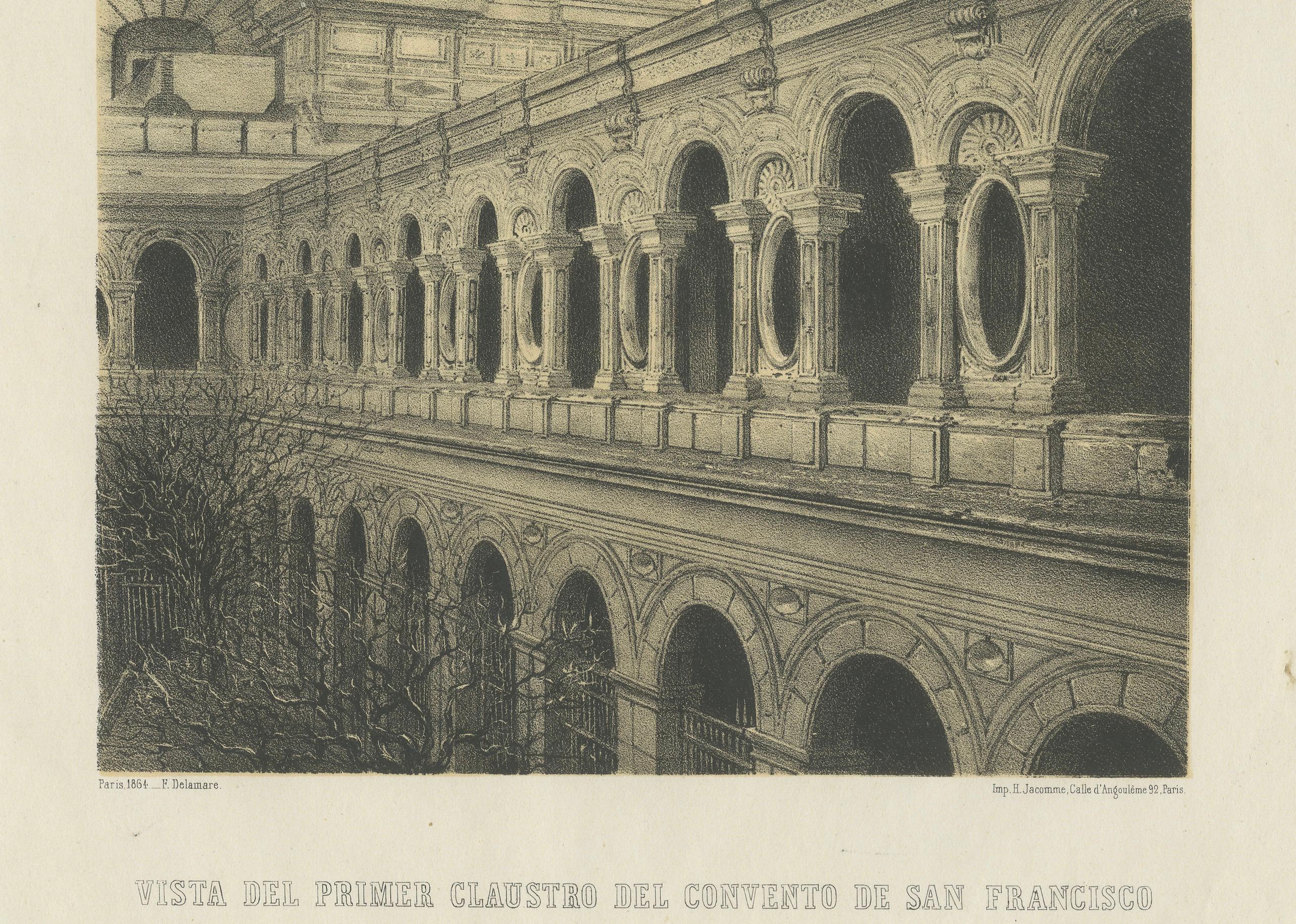 Antiche vedute litografiche di Lima - Penitenziario e Convento di San Francisco, 1865 In condizioni buone in vendita a Langweer, NL