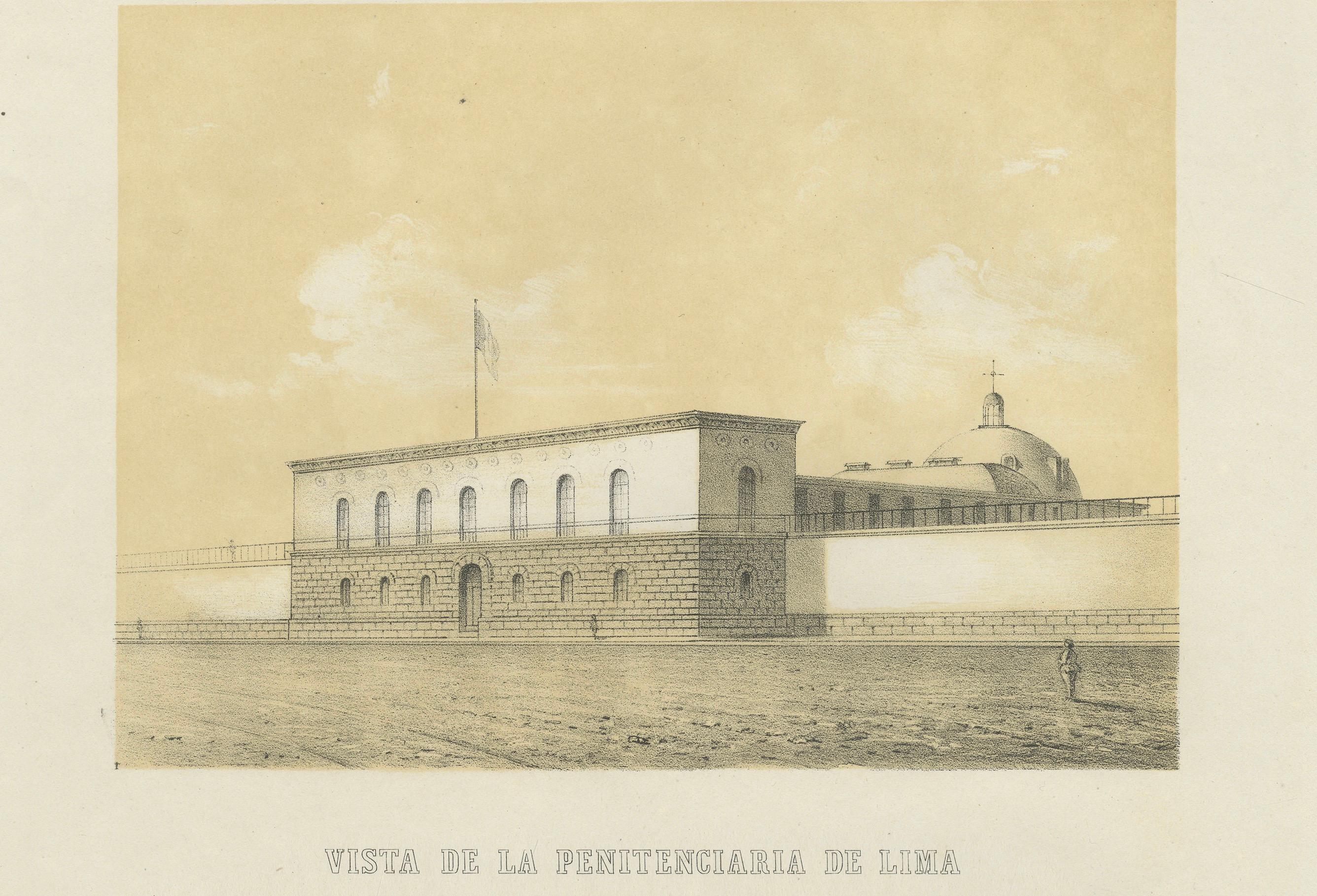 Metà XIX secolo Antiche vedute litografiche di Lima - Penitenziario e Convento di San Francisco, 1865 in vendita