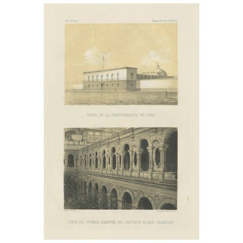 Antique lithograph views of Lima – Penitentiary & San Francisco Convent, 1865