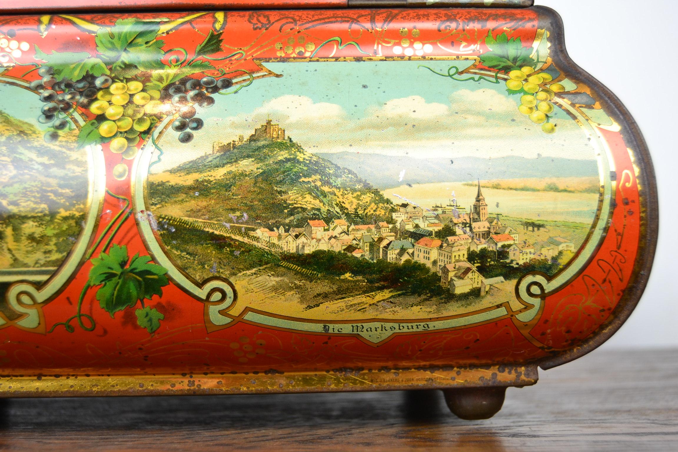 Antique Lithographic Tin with Handle and German Places, Germany, Art Nouveau 3