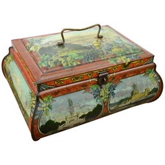 Antique Lithographic Tin with Handle and German Places, Germany, Art Nouveau